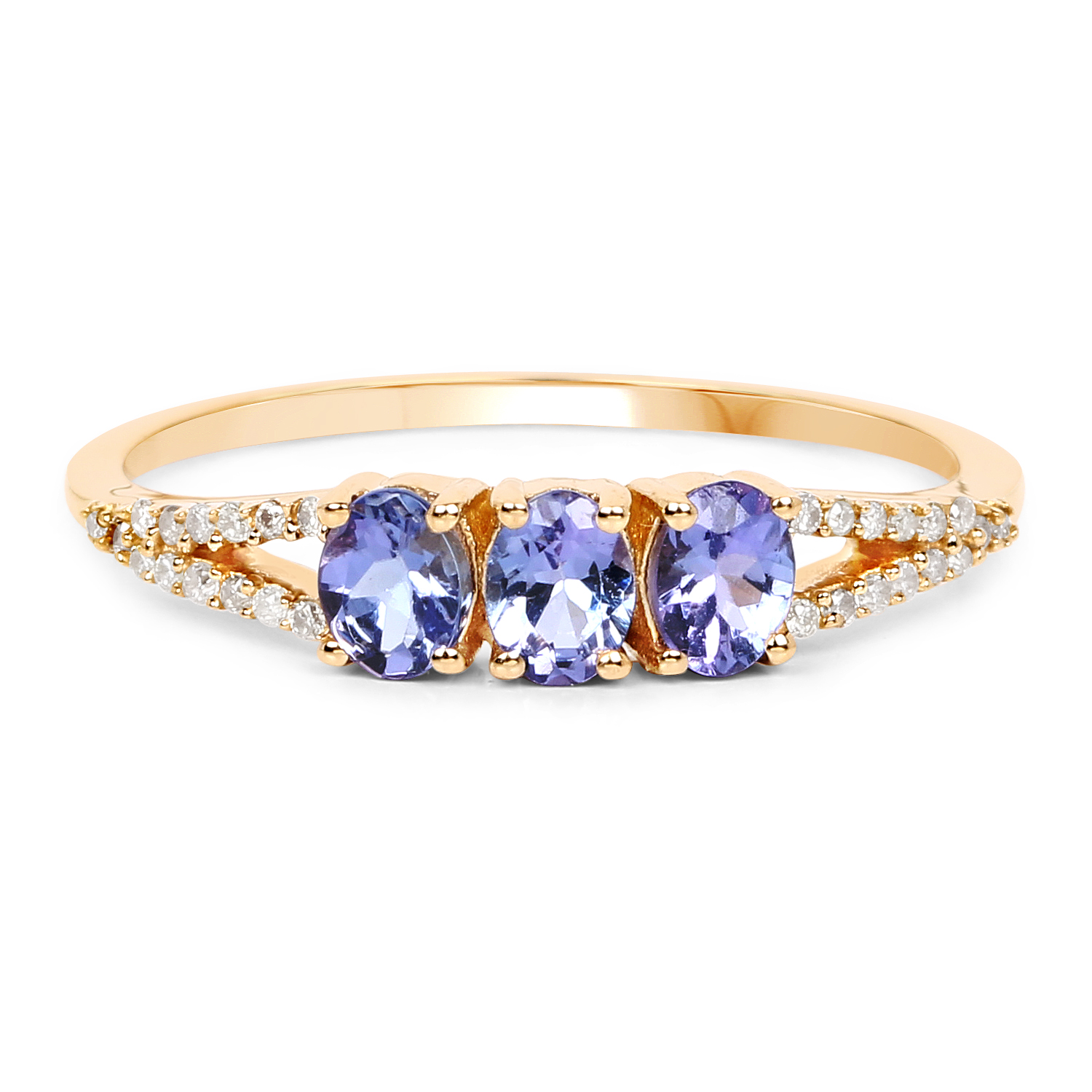 0.59 Carat Genuine Tanzanite and White Diamond 14K Yellow Gold Ring