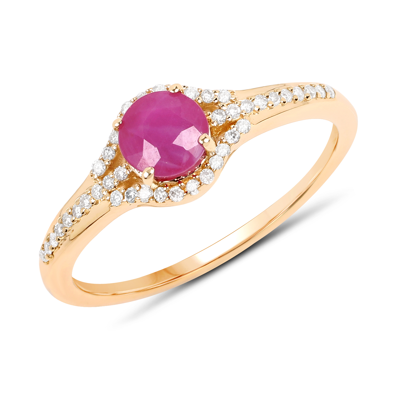 0.68 Carat Genuine Ruby and White Diamond 14K Yellow Gold Ring
