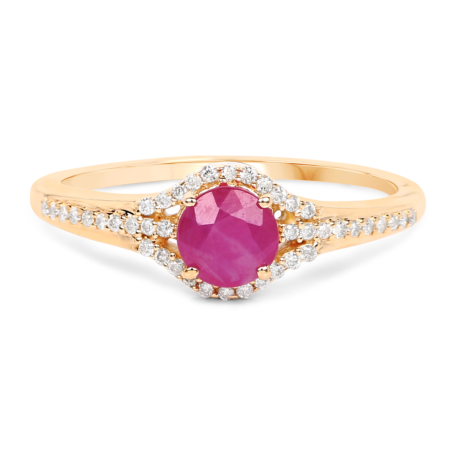 0.68 Carat Genuine Ruby and White Diamond 14K Yellow Gold Ring