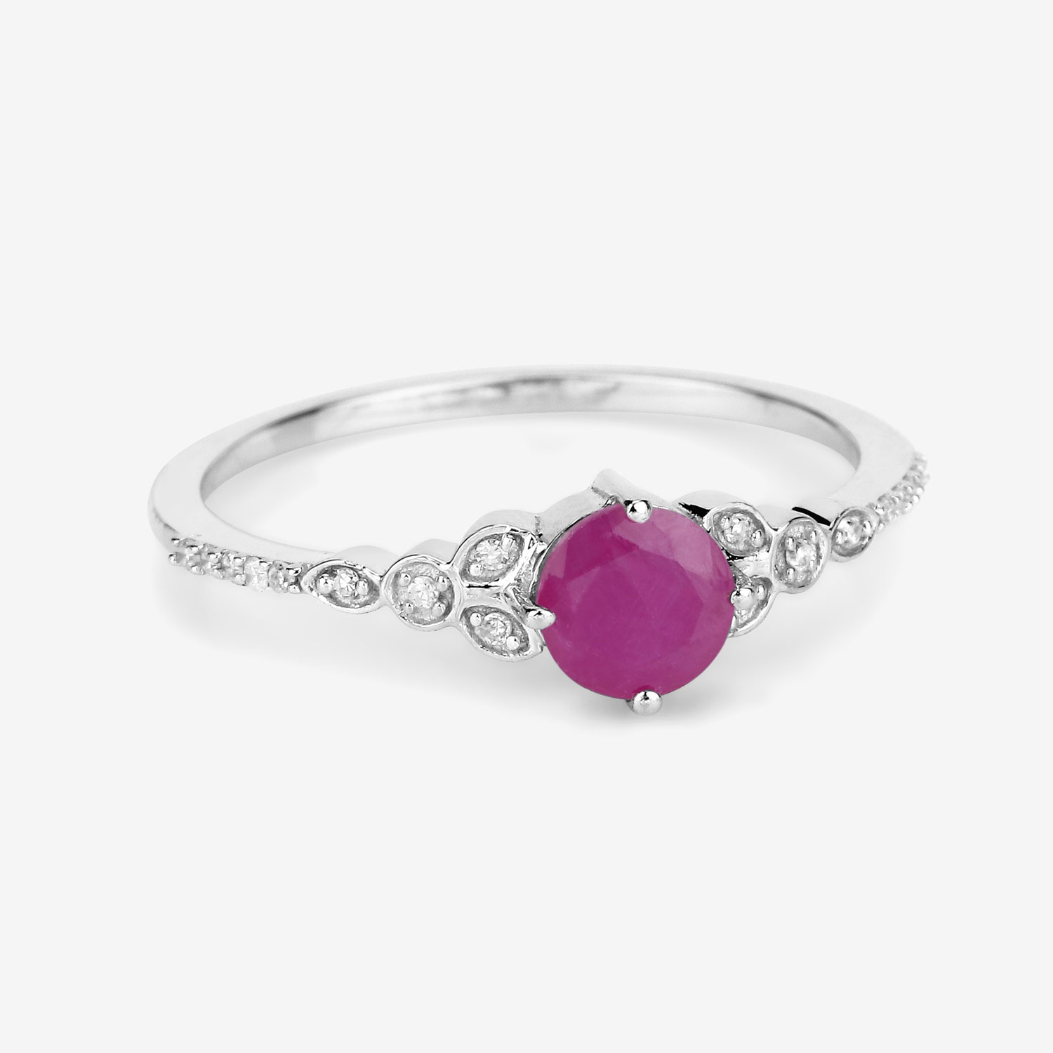 0.60 Carat Genuine Ruby and White Diamond 14K White Gold Ring