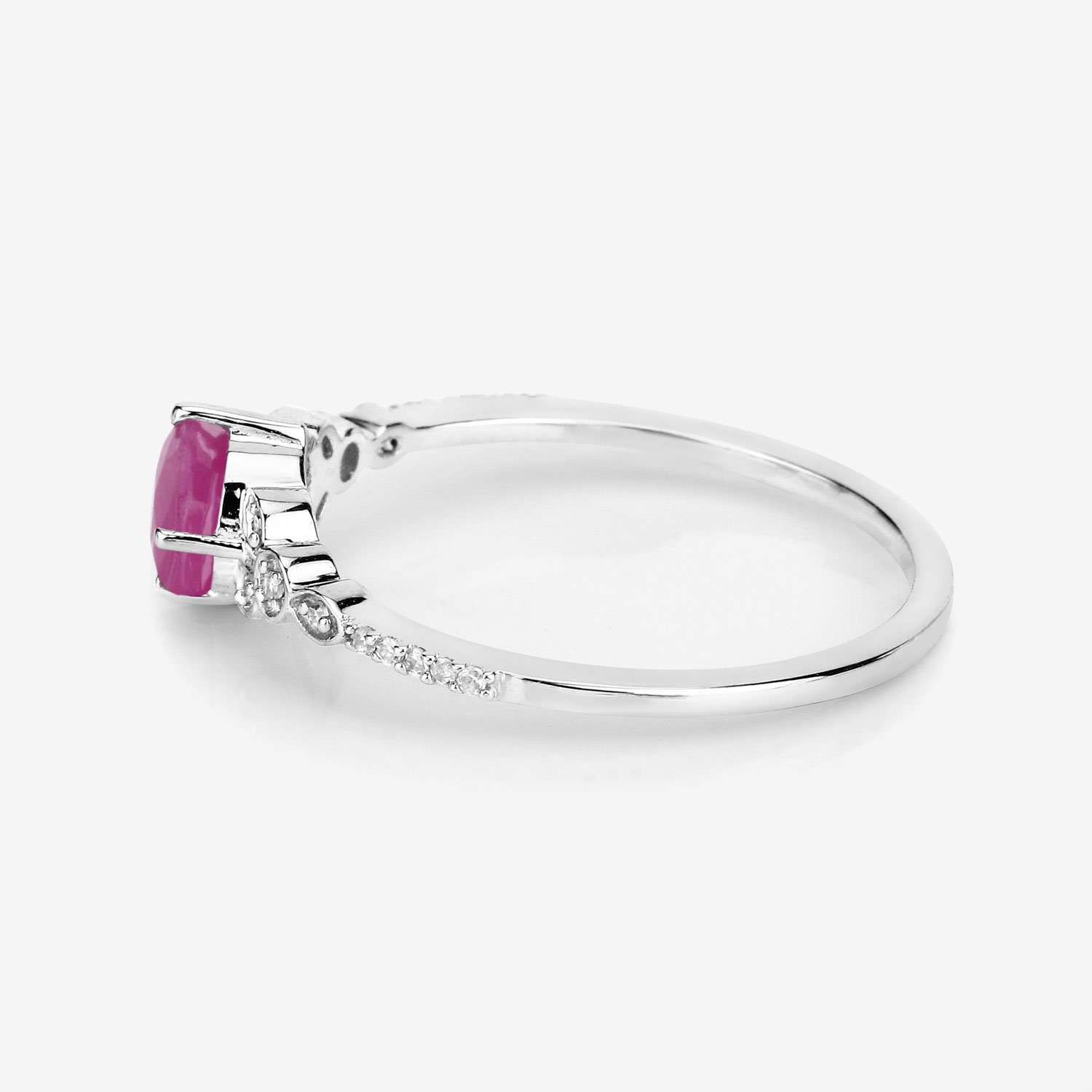 0.60 Carat Genuine Ruby and White Diamond 14K White Gold Ring