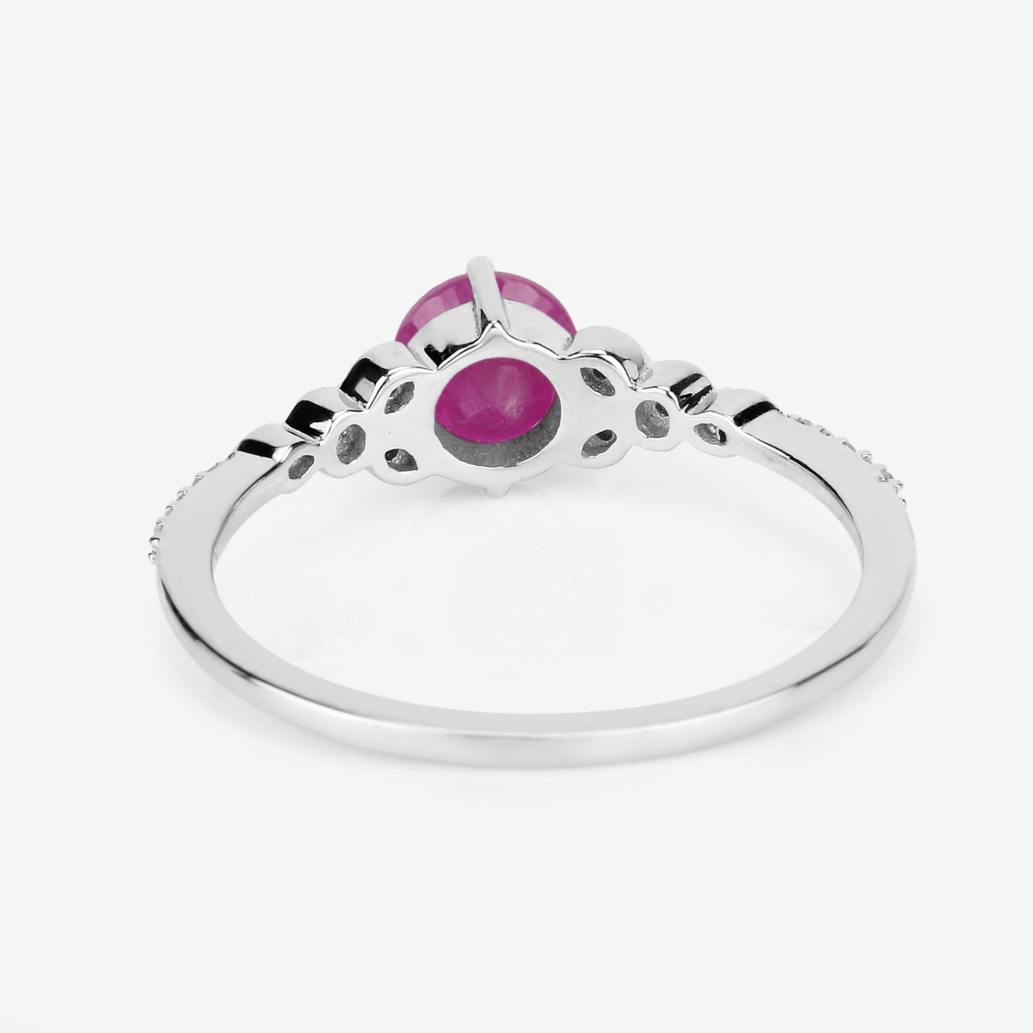 0.60 Carat Genuine Ruby and White Diamond 14K White Gold Ring