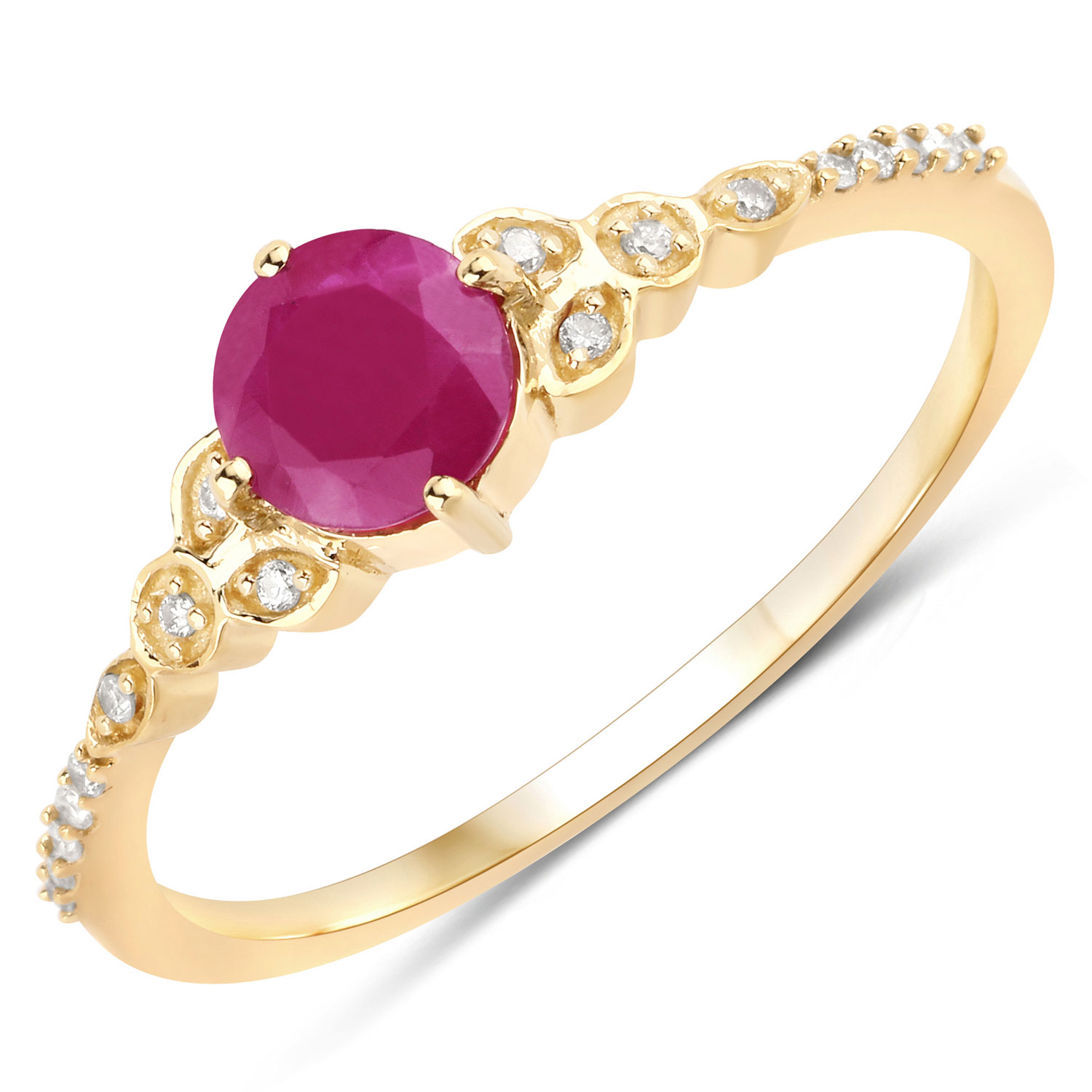 0.60 Carat Genuine Ruby and White Diamond 14K Yellow Gold Ring