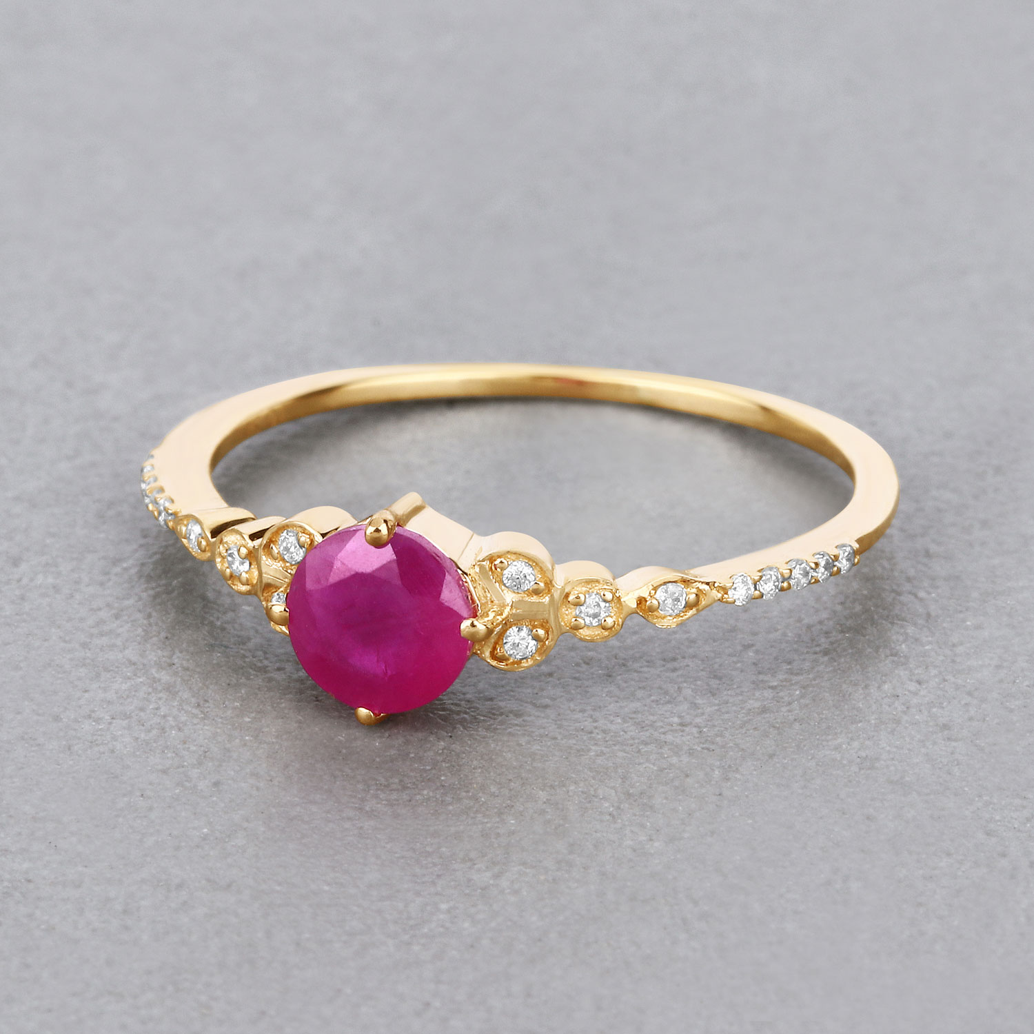 0.60 Carat Genuine Ruby and White Diamond 14K Yellow Gold Ring