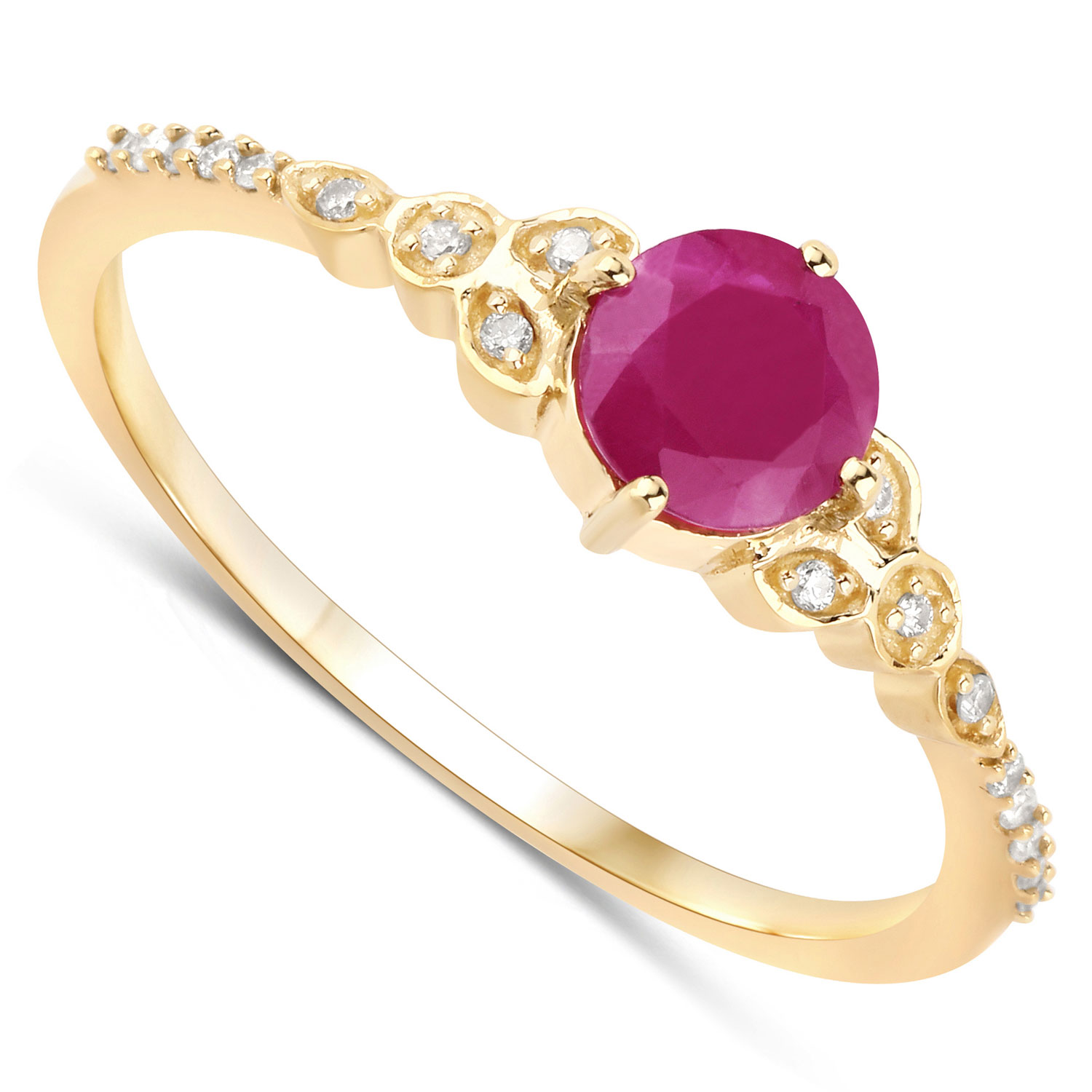 0.60 Carat Genuine Ruby and White Diamond 14K Yellow Gold Ring