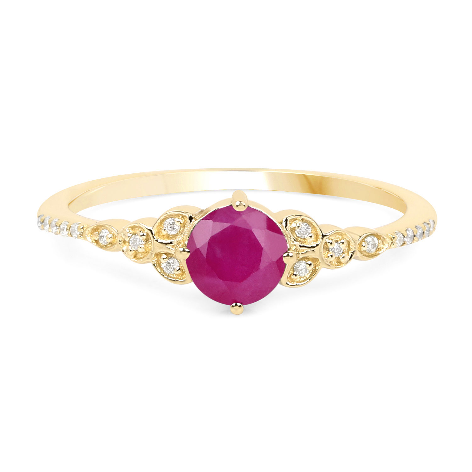 0.60 Carat Genuine Ruby and White Diamond 14K Yellow Gold Ring