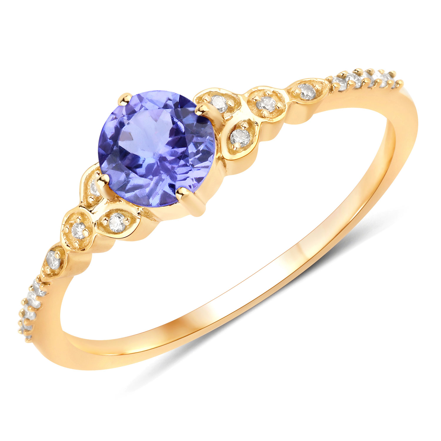 0.52 Carat Genuine Tanzanite and White Diamond 14K Yellow Gold Ring