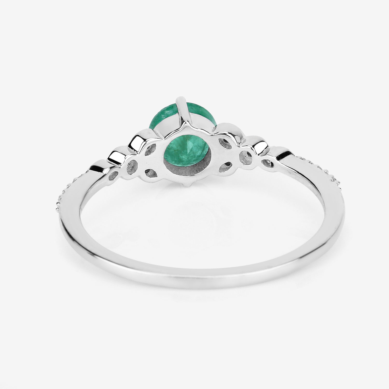 0.47 Carat Genuine Zambian Emerald and White Diamond 14K White Gold Ring