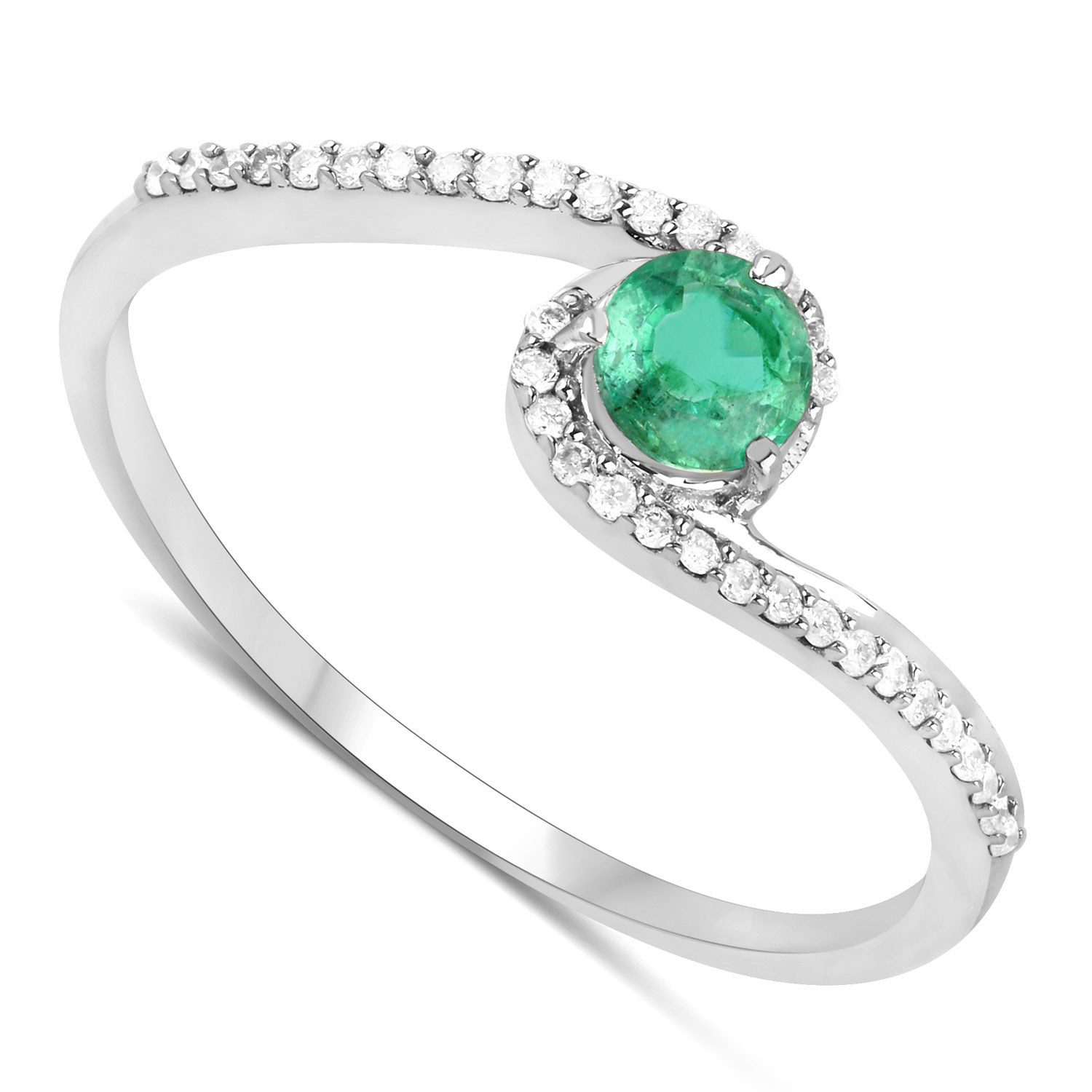 0.33 Carat Genuine Zambian Emerald and White Diamond 14K White Gold Ring