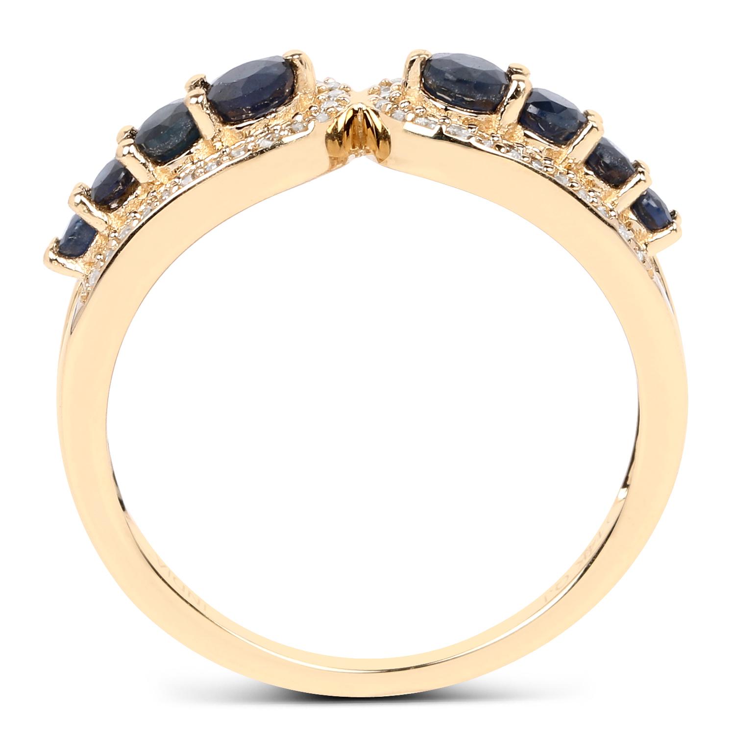 0.64 Carat Genuine Blue Sapphire and White Diamond 14K Yellow Gold Ring