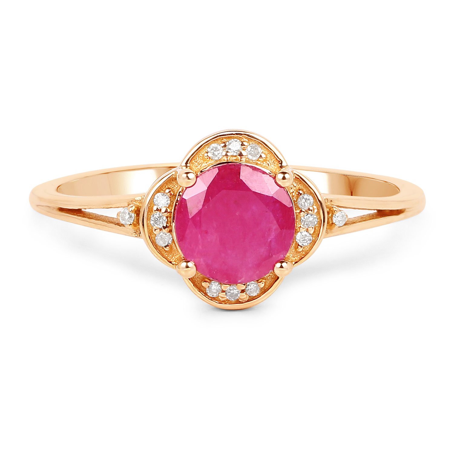 0.99 Carat Genuine Ruby and White Diamond 14K Yellow Gold Ring