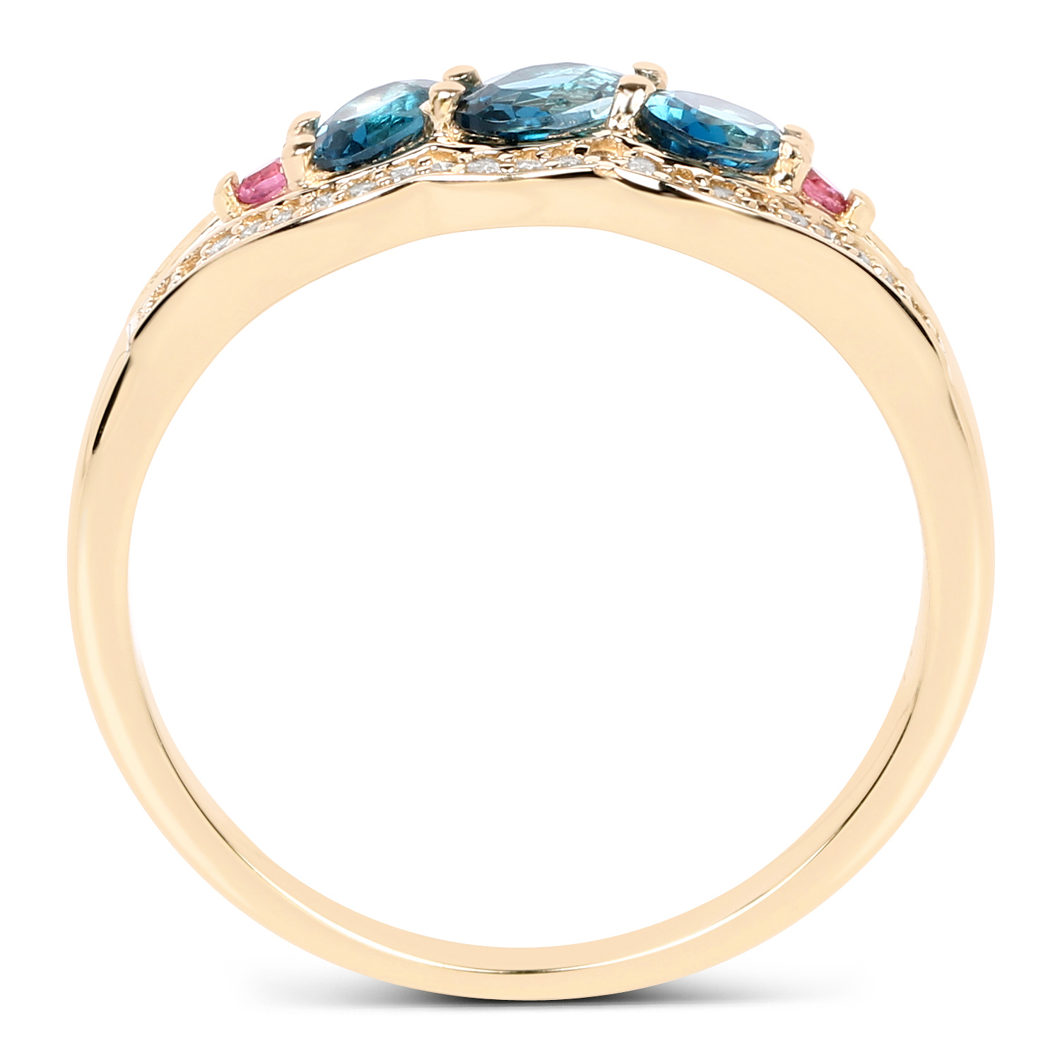 0.80 Carat Genuine London Blue Topaz, Pink Tourmaline & White Diamond 14K Yellow Gold Ring