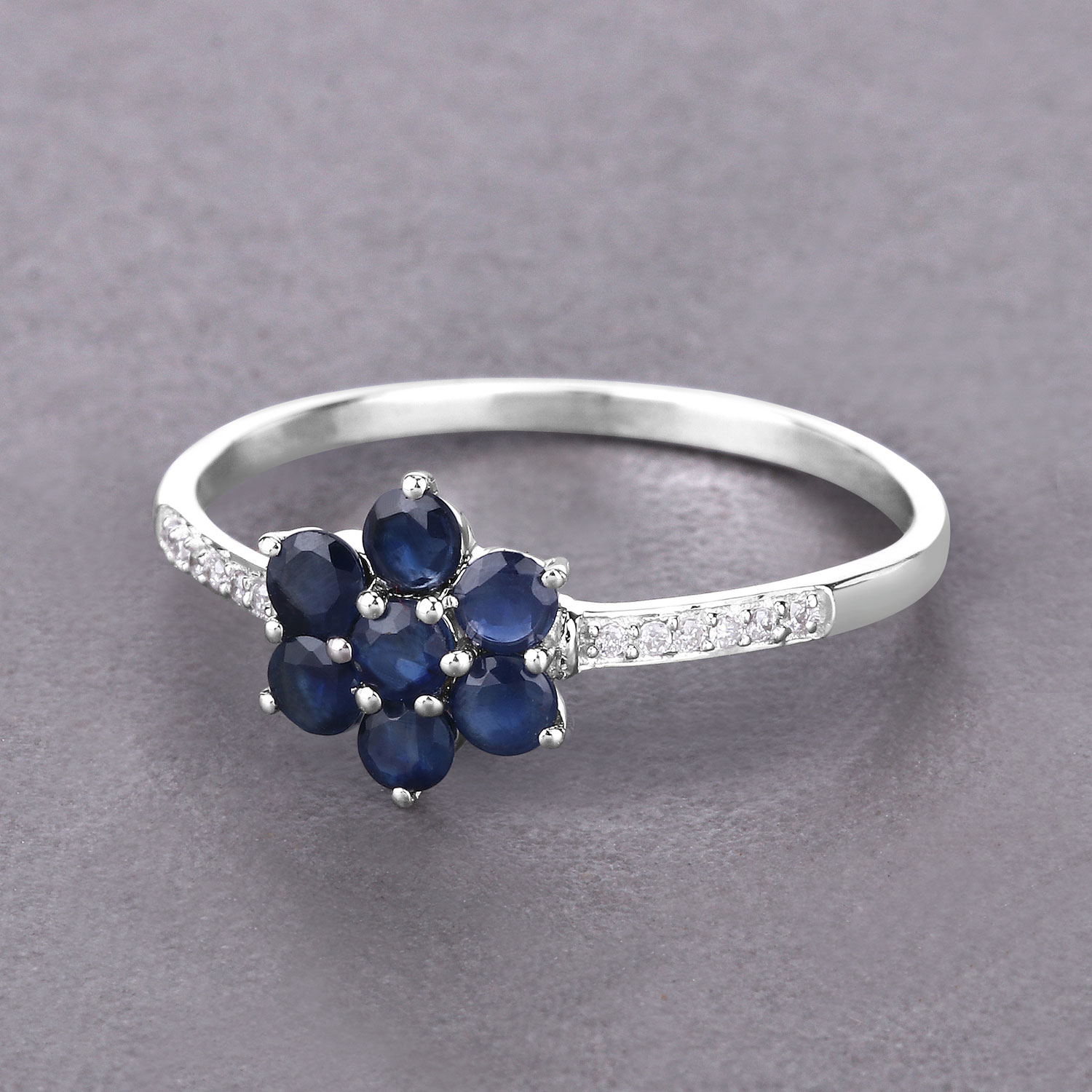 0.59 Carat Genuine Blue Sapphire and White Diamond 14K White Gold Ring
