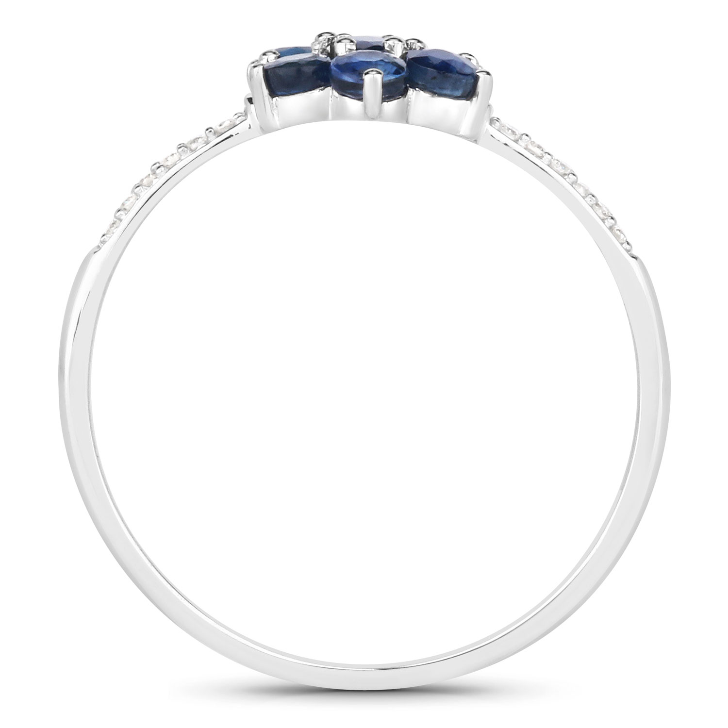 0.59 Carat Genuine Blue Sapphire and White Diamond 14K White Gold Ring