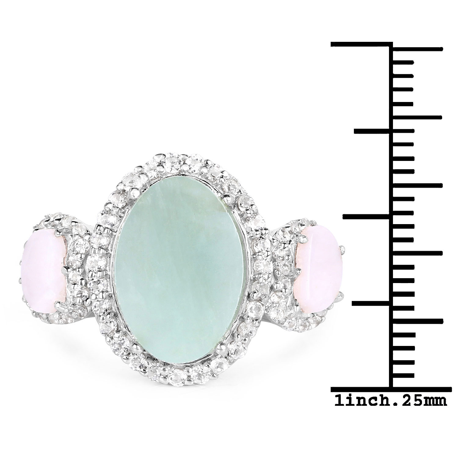 4.76 Carat Genuine Milky Aquamarine, Pink Opal And White Topaz .925 Sterling Silver Ring