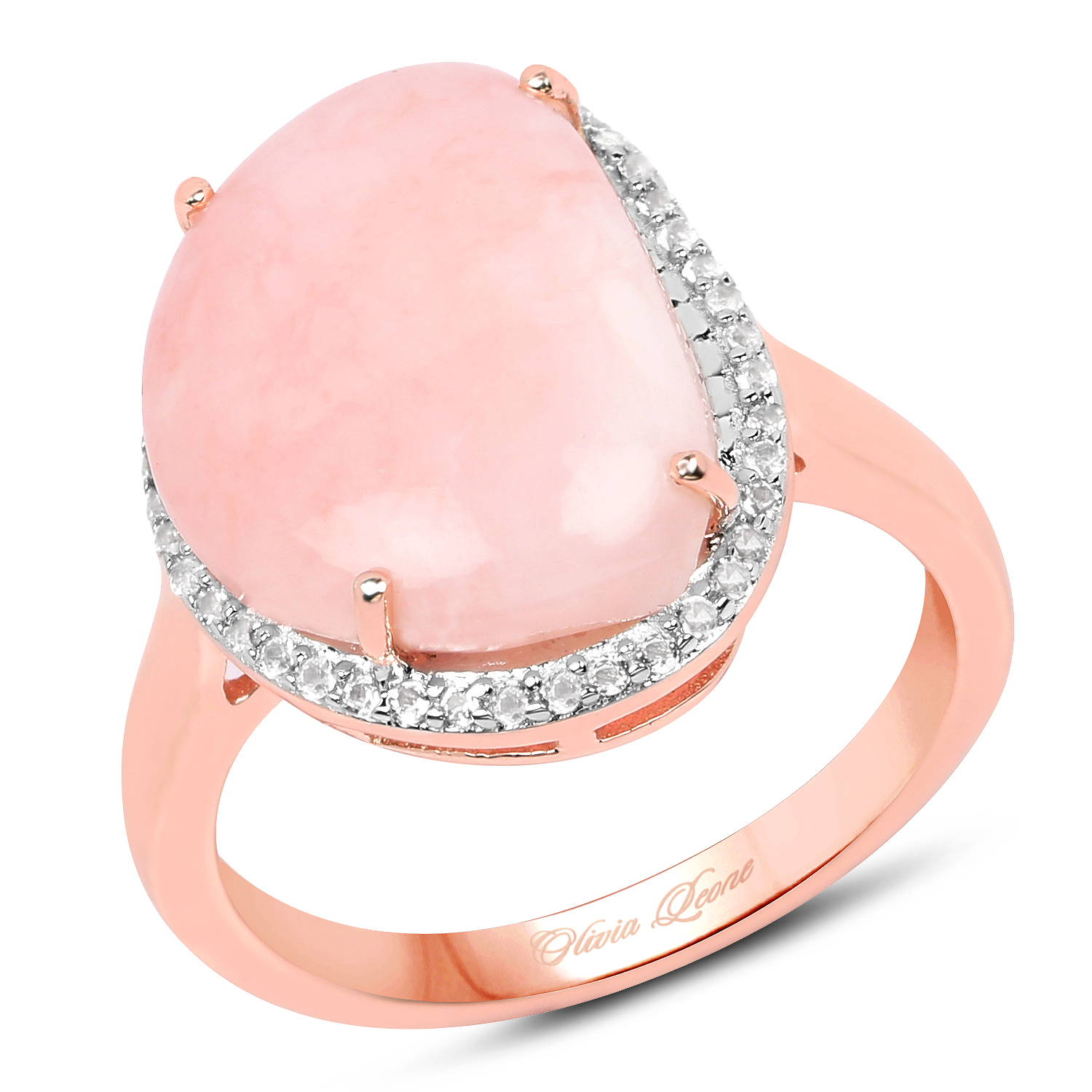 14K Rose Gold Plated 5.10 Carat Genuine Pink Opal And White Topaz .925 Sterling Silver Ring