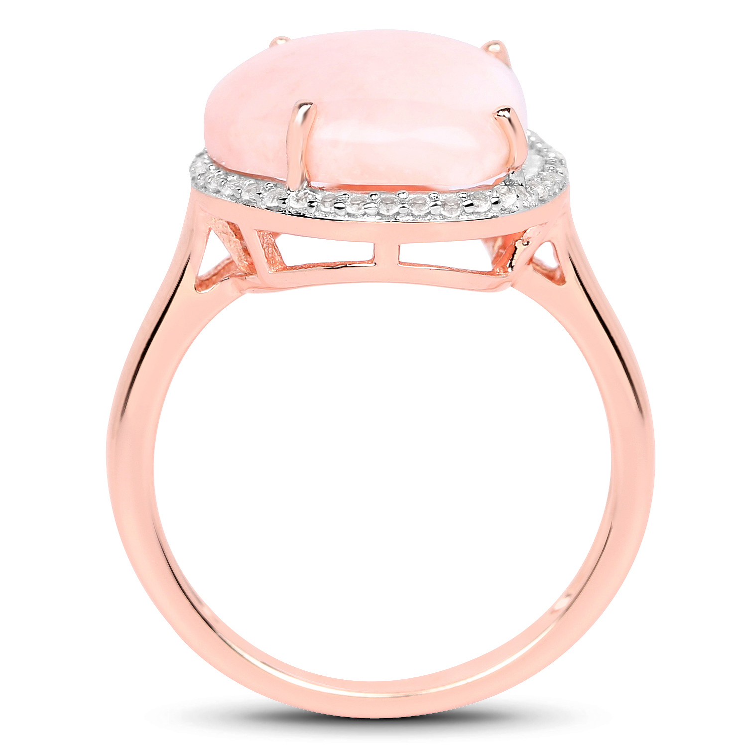 14K Rose Gold Plated 5.10 Carat Genuine Pink Opal And White Topaz .925 Sterling Silver Ring