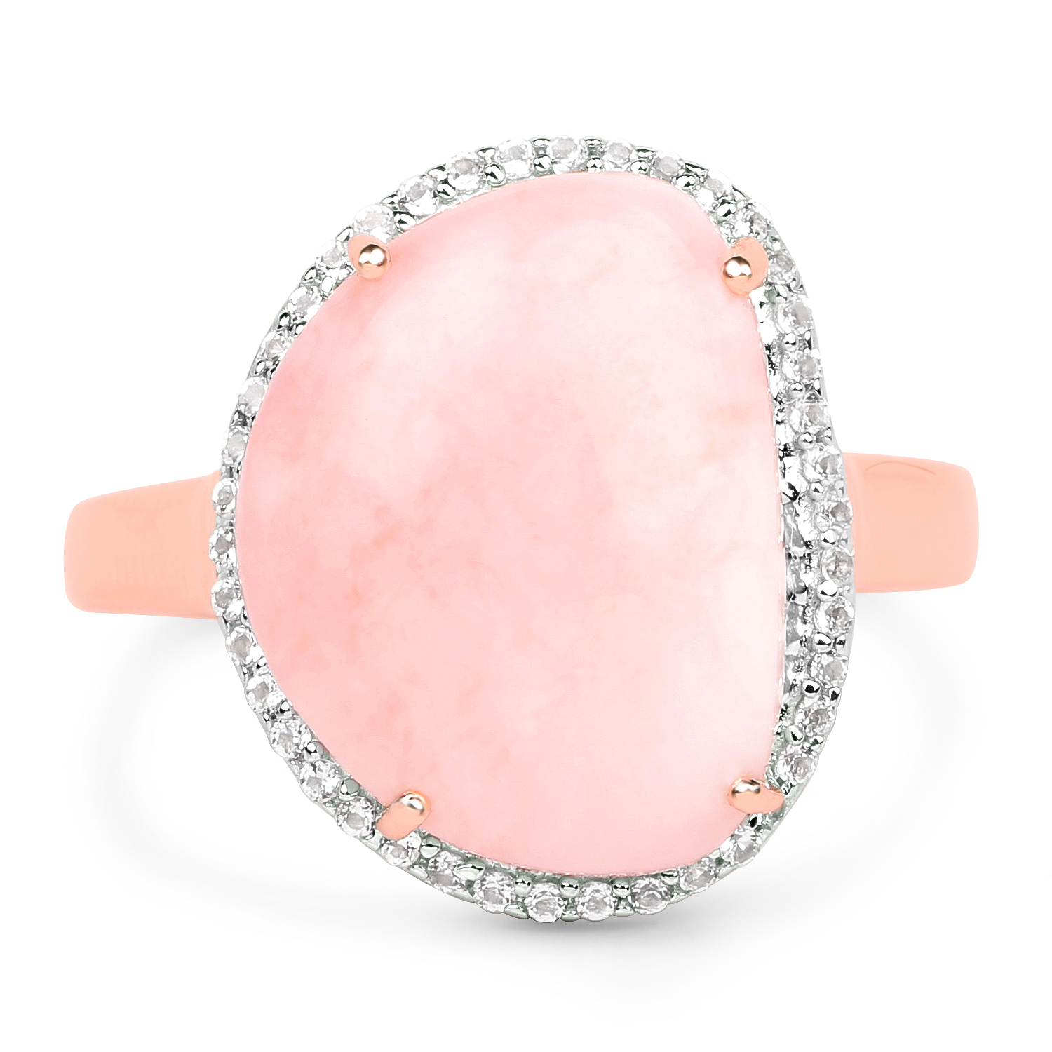 14K Rose Gold Plated 5.10 Carat Genuine Pink Opal And White Topaz .925 Sterling Silver Ring