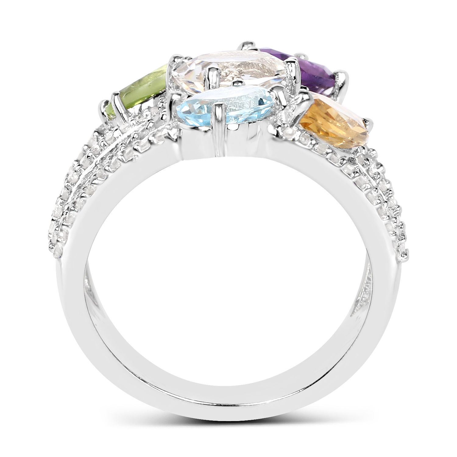 5.06 Carat Genuine Multi Stones .925 Sterling Silver Ring