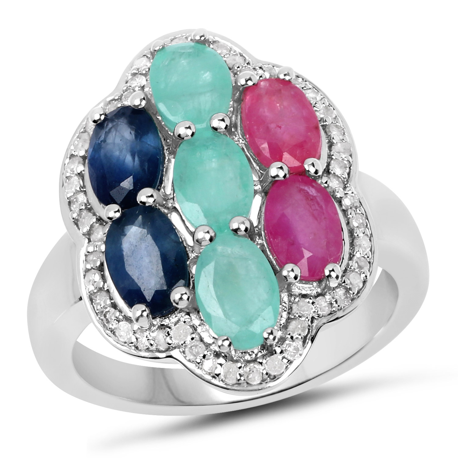 3.58 Carat Genuine Multi Stones .925 Sterling Silver Ring