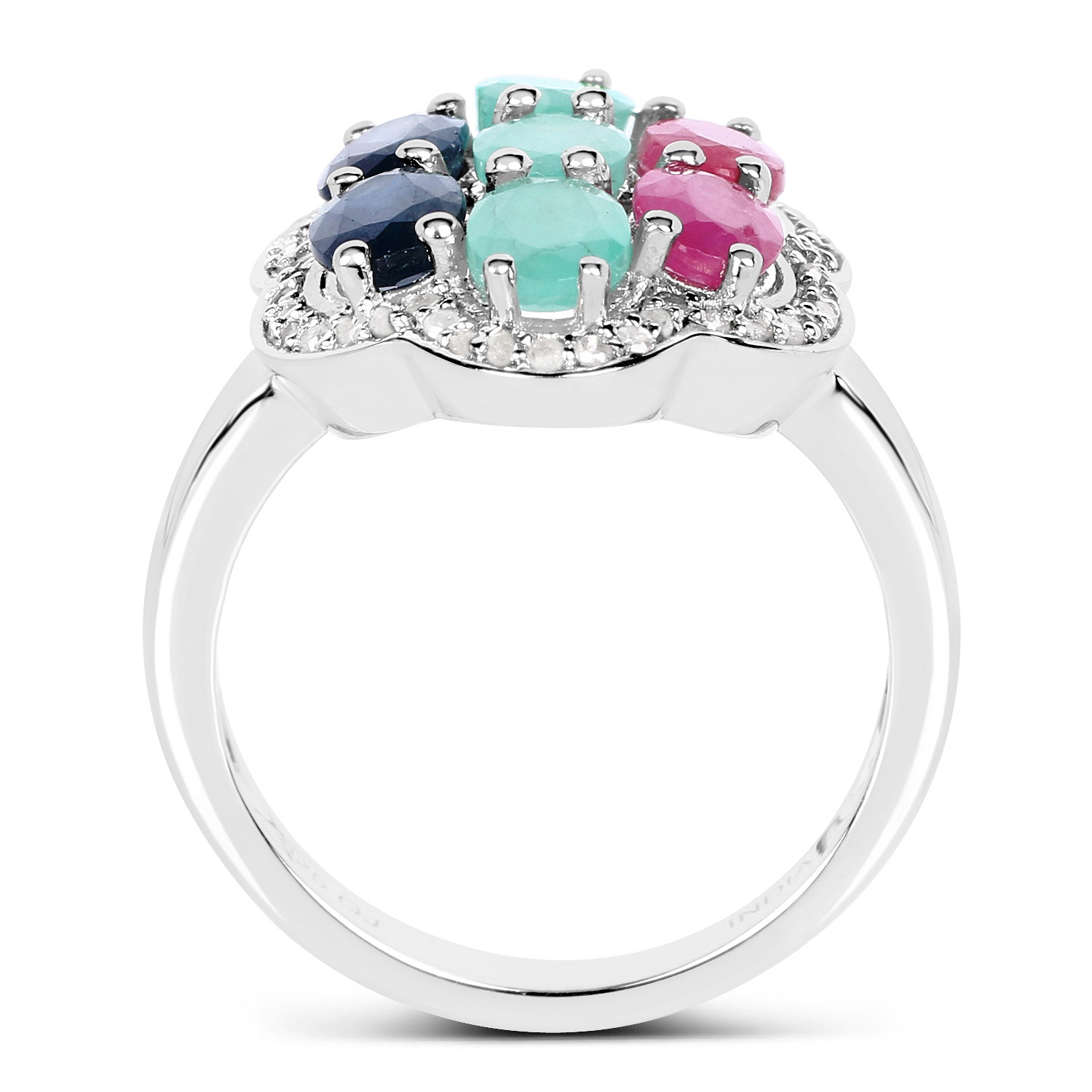3.58 Carat Genuine Multi Stones .925 Sterling Silver Ring