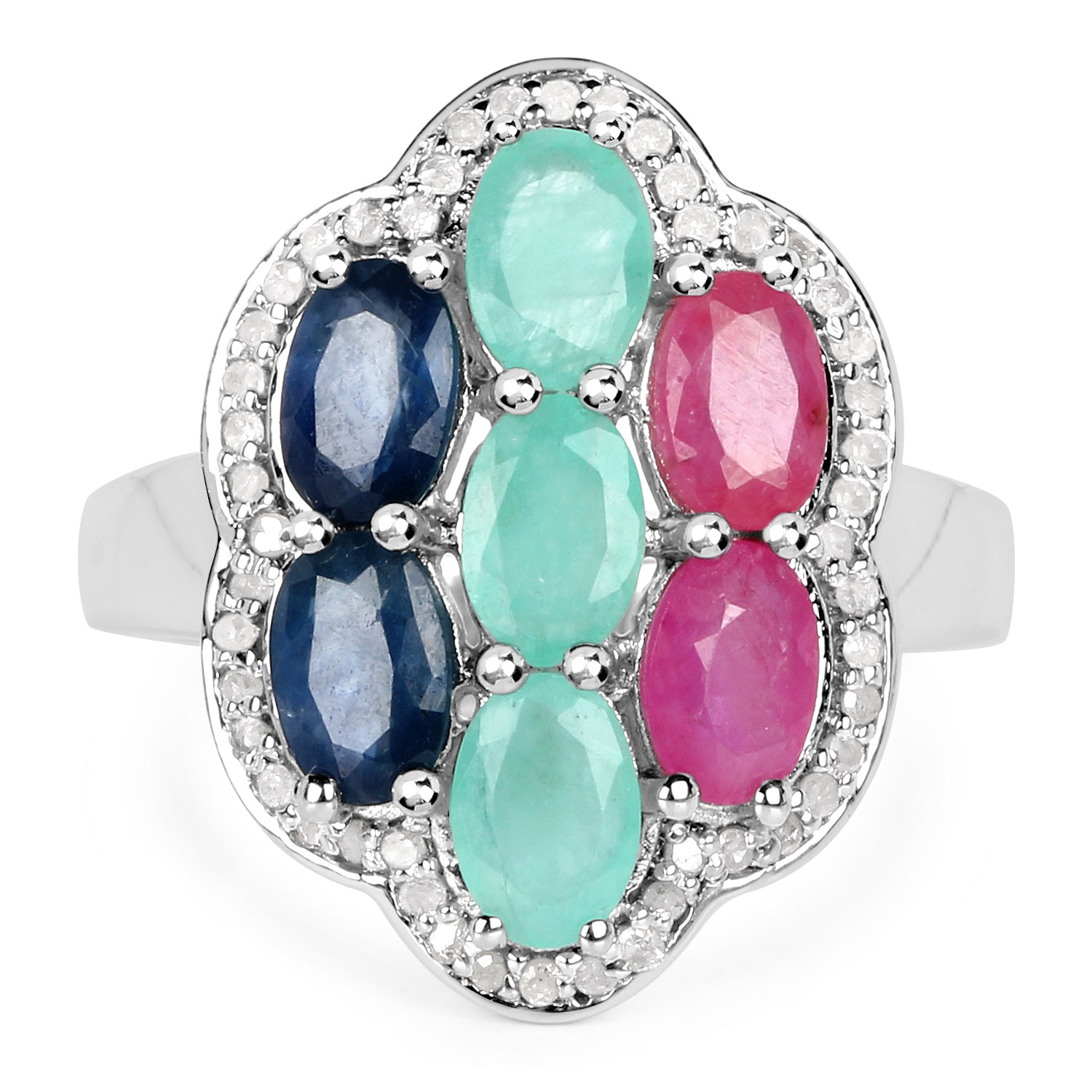 3.58 Carat Genuine Multi Stones .925 Sterling Silver Ring