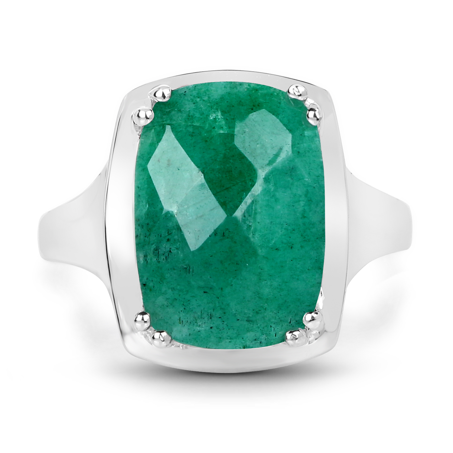 5.70 Carat Dyed Emerald .925 Sterling Silver Ring