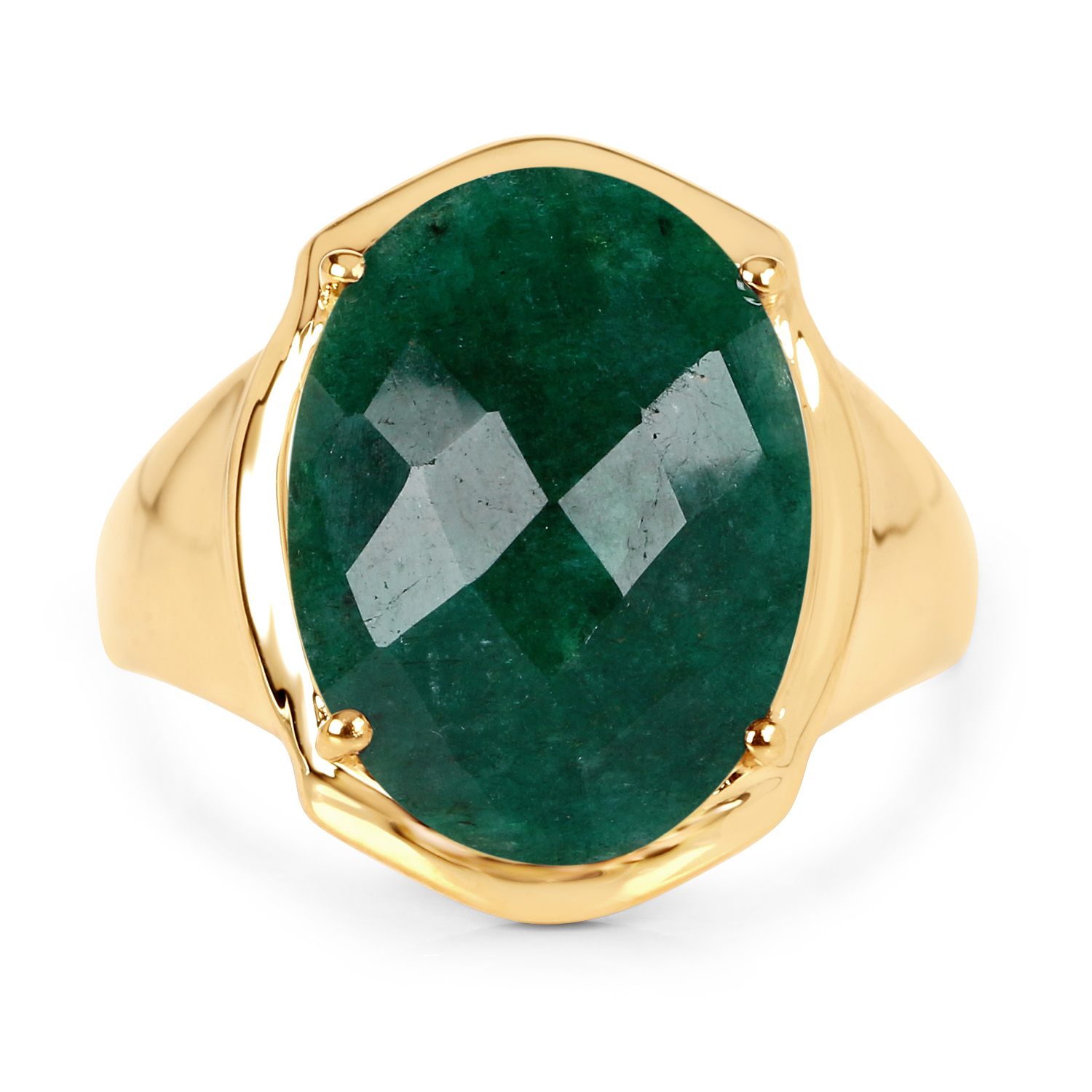 14K Yellow Gold Plated 7.80 Carat Dyed Emerald .925 Sterling Silver Ring