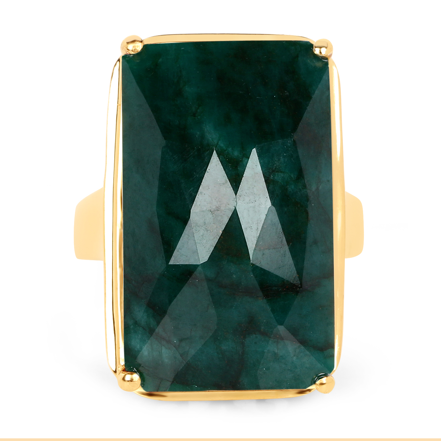 14K Yellow Gold Plated 22.00 Carat Dyed Emerald .925 Sterling Silver Ring