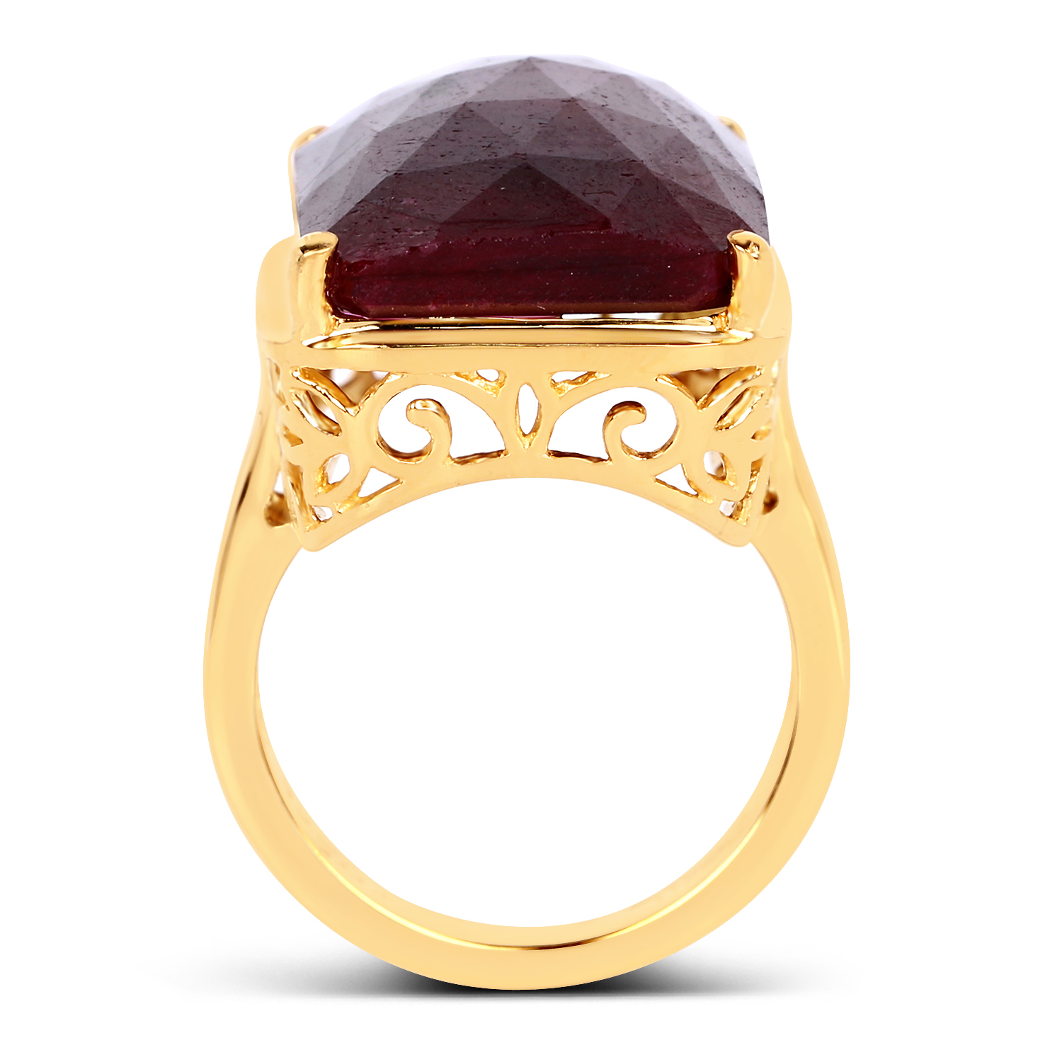 14K Yellow Gold Plated 28.00 Carat Dyed Ruby .925 Sterling Silver Ring