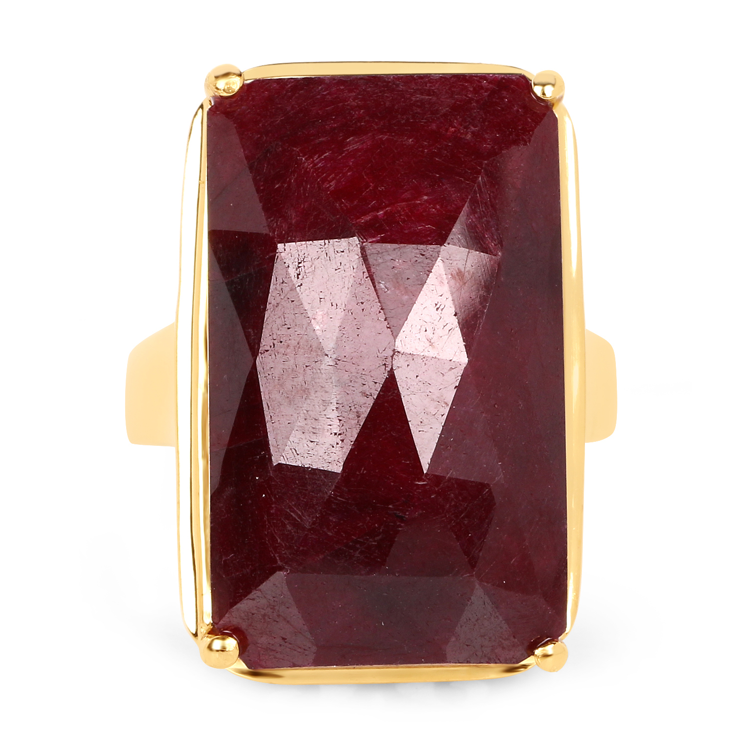 14K Yellow Gold Plated 28.00 Carat Dyed Ruby .925 Sterling Silver Ring