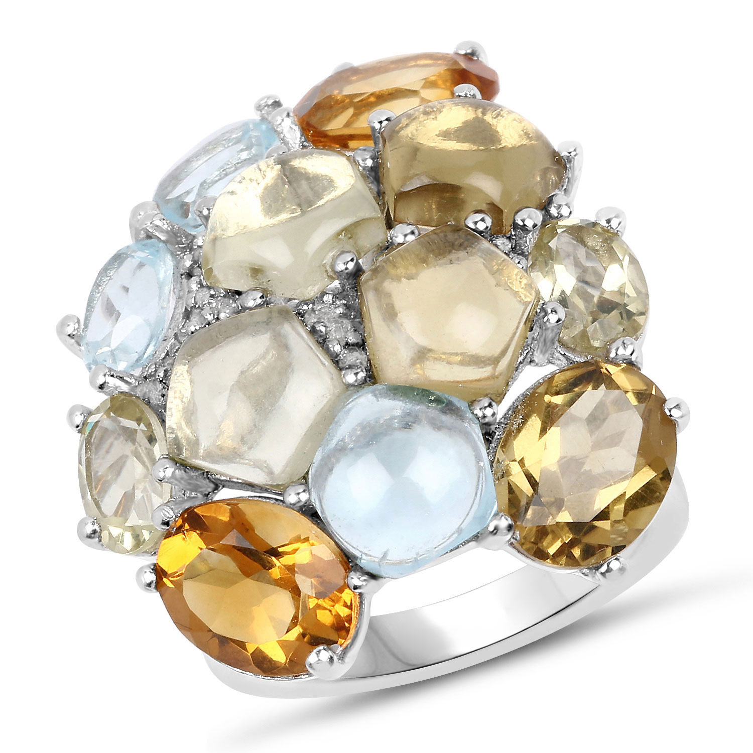 15.57 Carat Genuine Multi Stone .925 Sterling Silver Ring