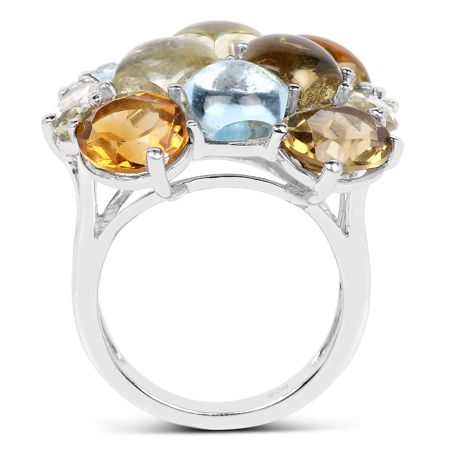 15.57 Carat Genuine Multi Stone .925 Sterling Silver Ring