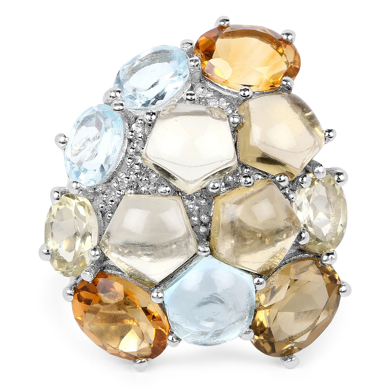 15.57 Carat Genuine Multi Stone .925 Sterling Silver Ring