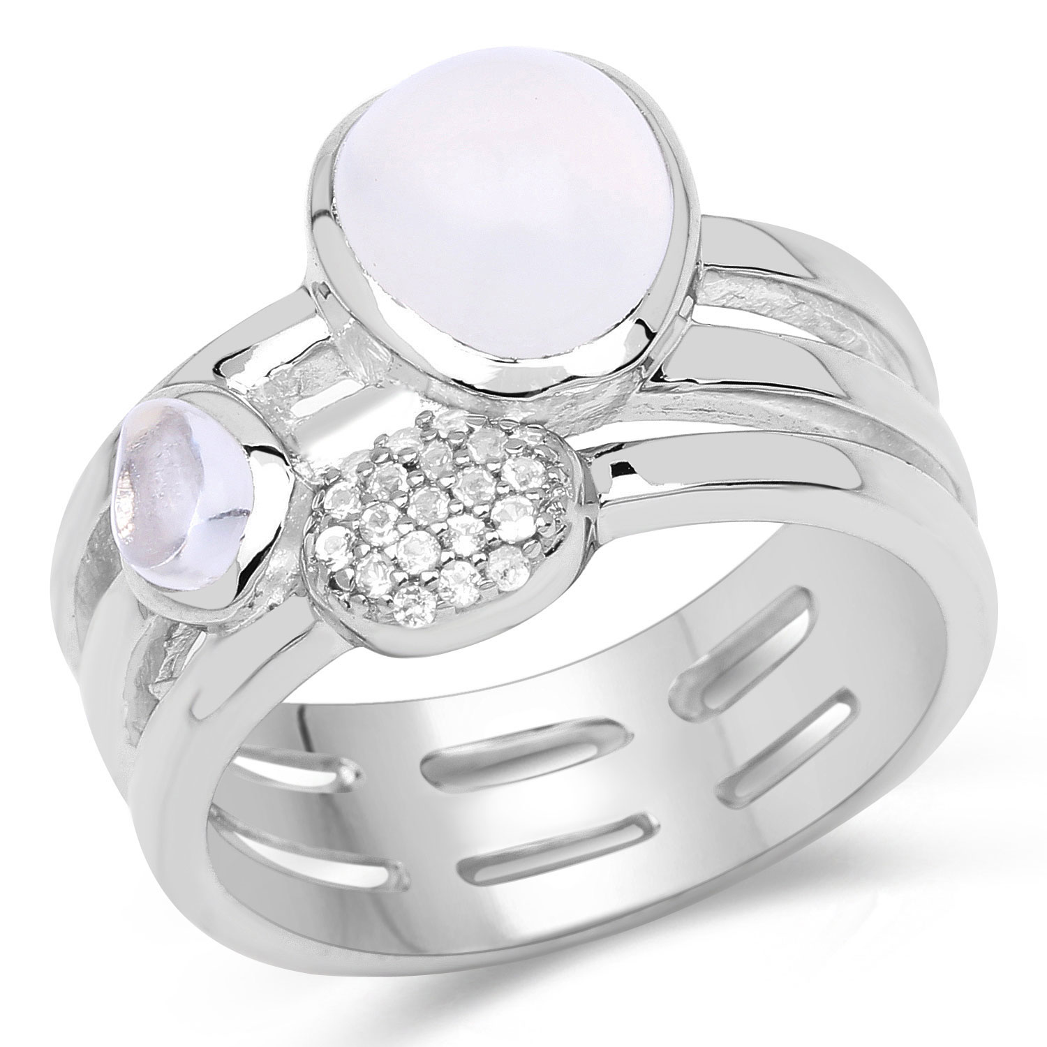 2.08 Carat Genuine White Agate, Crystal Quartz And White Topaz .925 Sterling Silver Ring