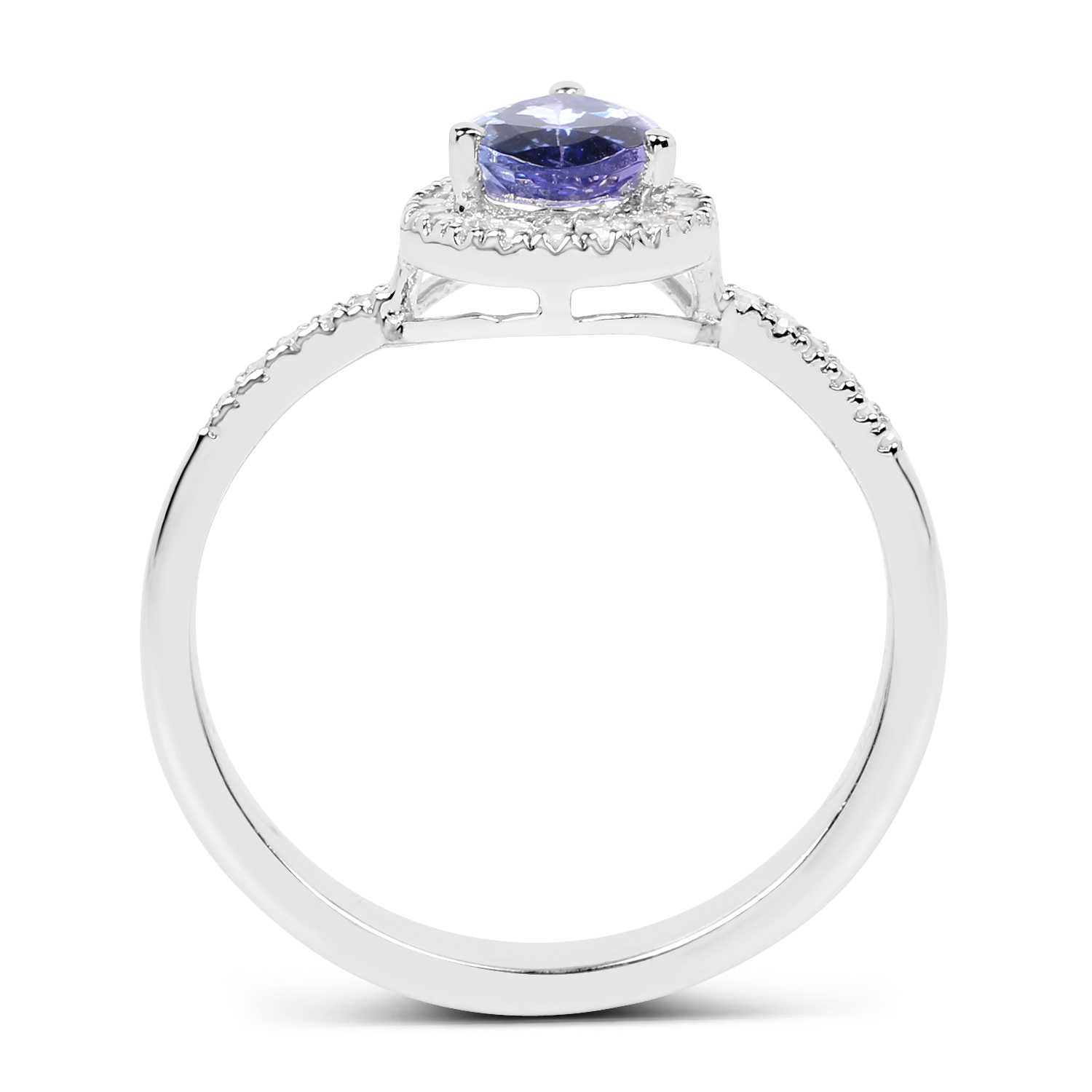 0.75 Carat Genuine Tanzanite and White Diamond .925 Sterling Silver Ring