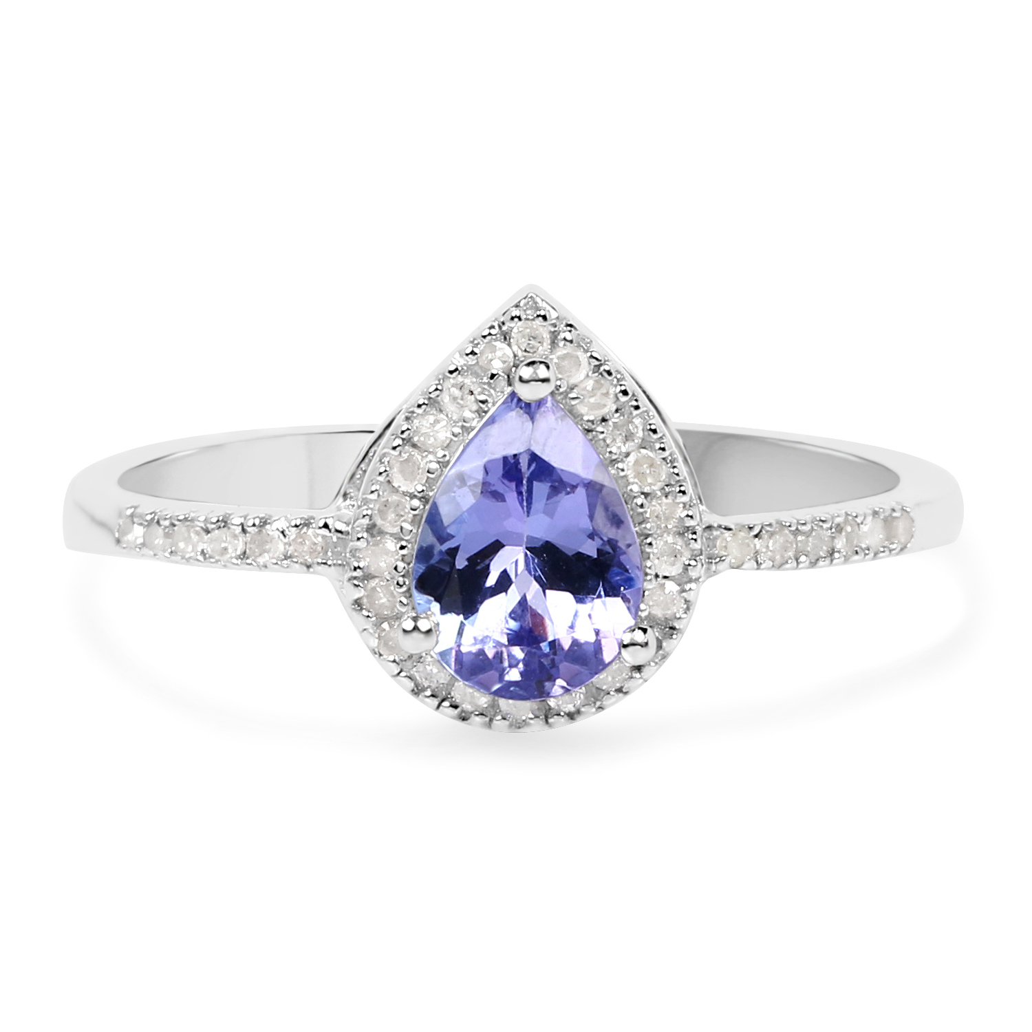 0.75 Carat Genuine Tanzanite and White Diamond .925 Sterling Silver Ring
