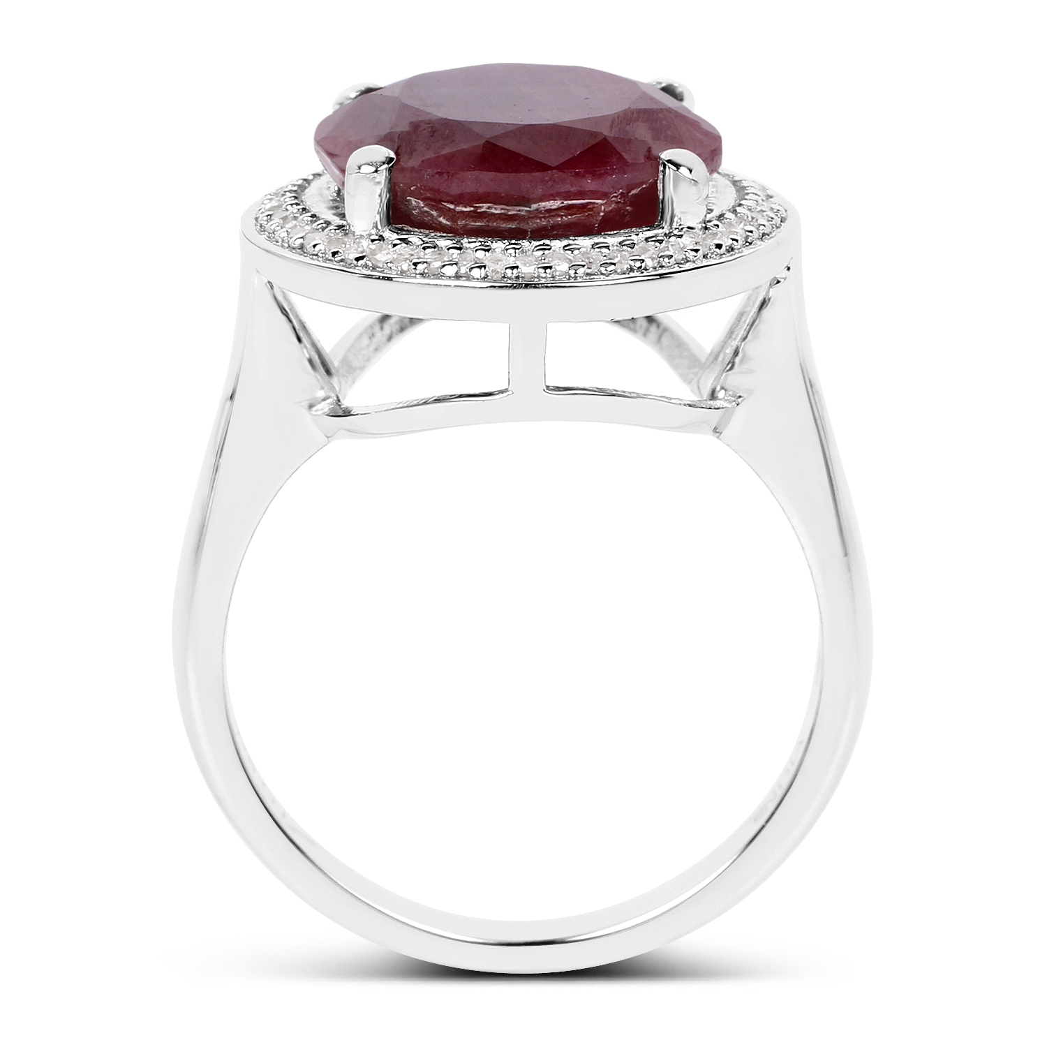 8.35 Carat Genuine Ruby And White Diamond .925 Sterling Silver Ring