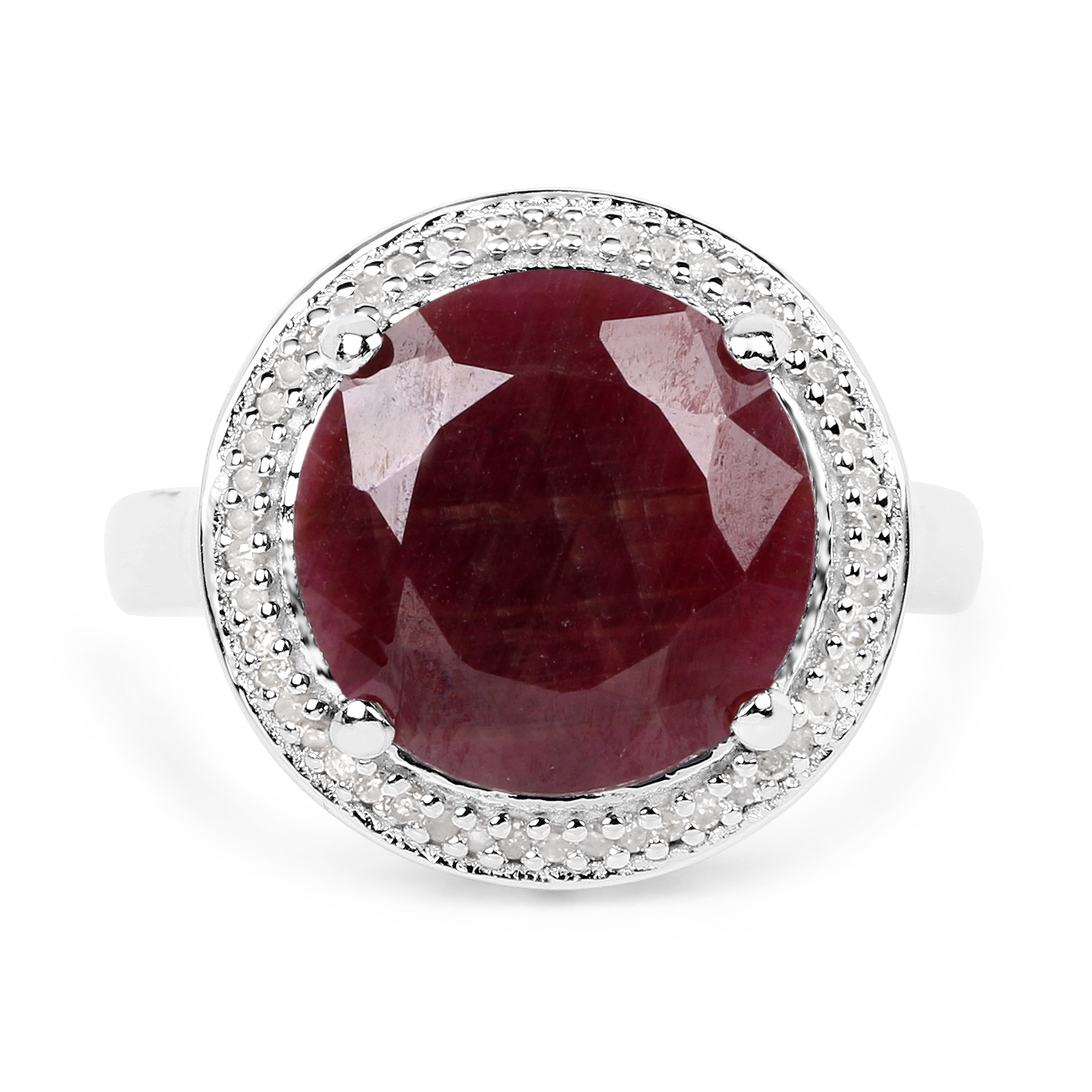8.35 Carat Genuine Ruby And White Diamond .925 Sterling Silver Ring