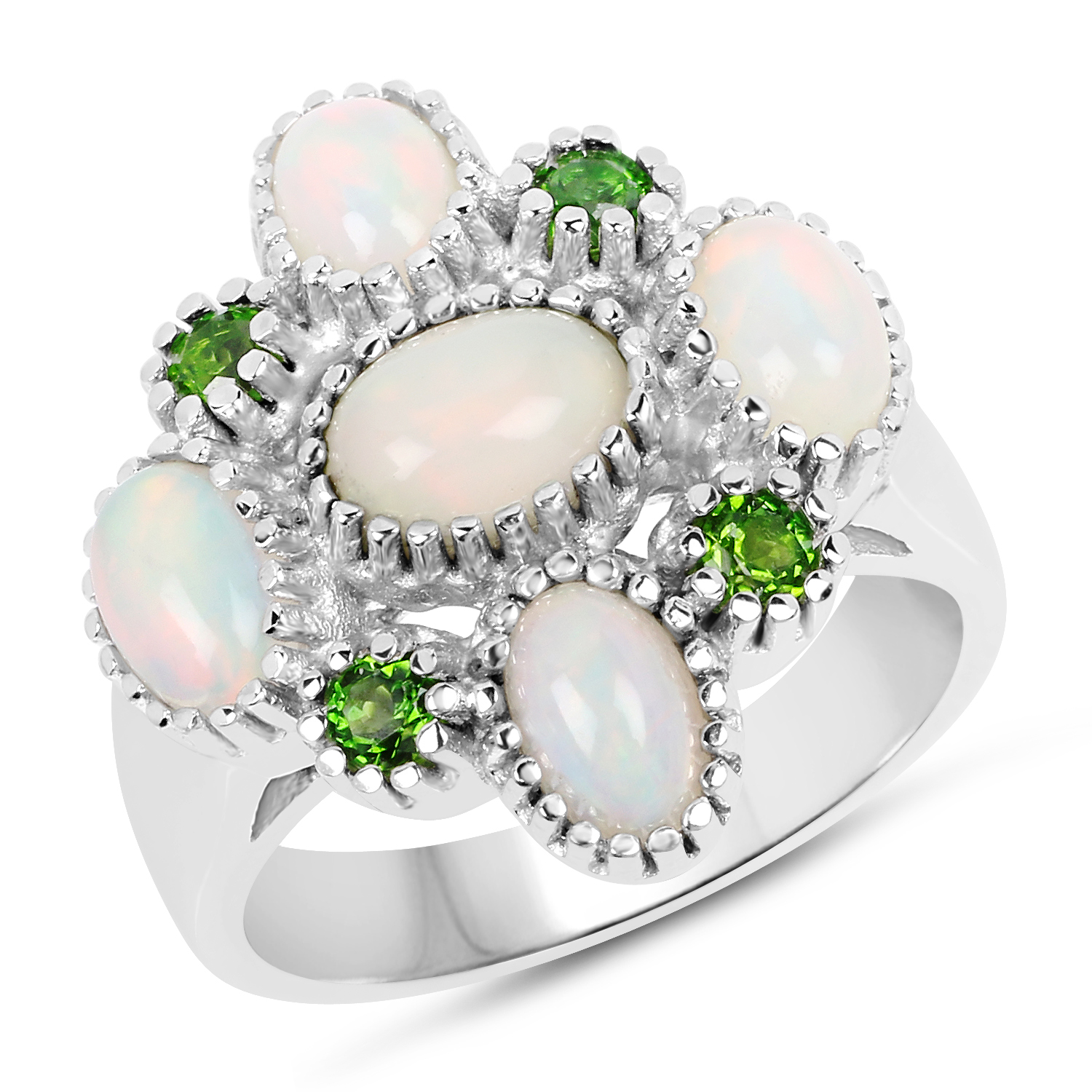 1.90 Carat Genuine Ethiopian Opal And Chrome Diopside .925 Sterling Silver Ring