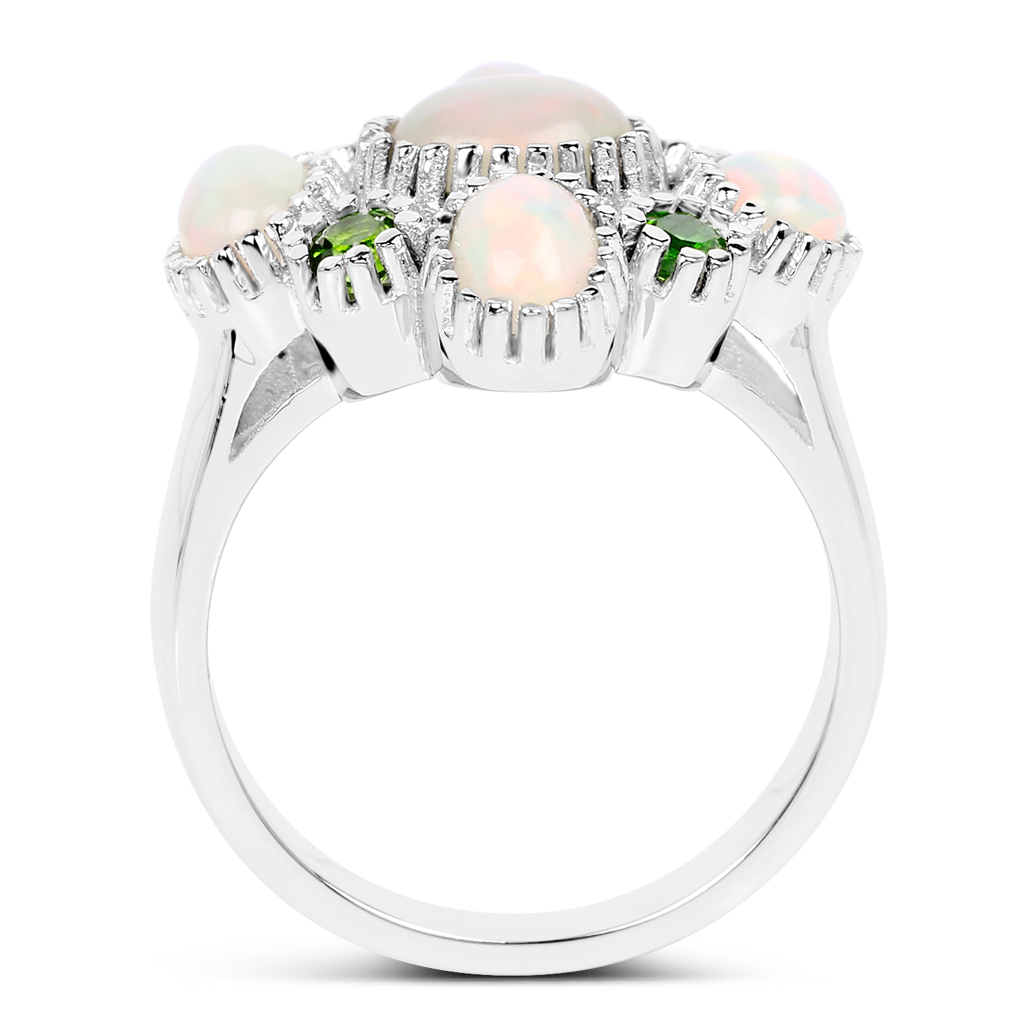 1.90 Carat Genuine Ethiopian Opal And Chrome Diopside .925 Sterling Silver Ring