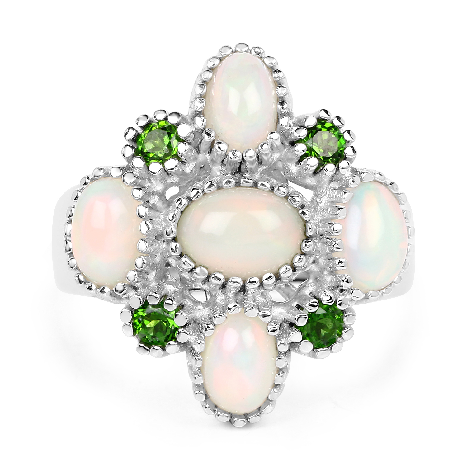1.90 Carat Genuine Ethiopian Opal And Chrome Diopside .925 Sterling Silver Ring