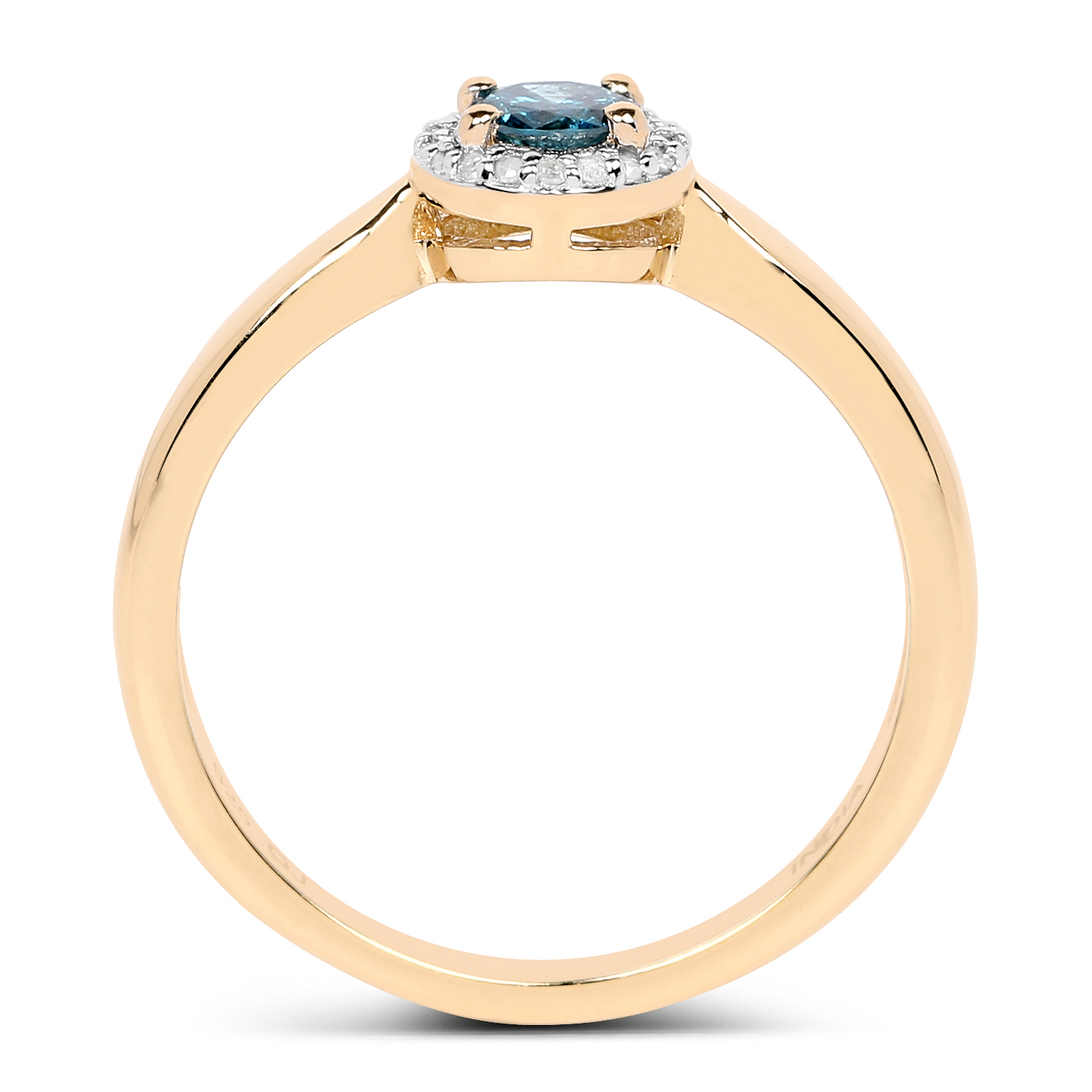 14K Yellow Gold Plated 0.32 Carat Genuine Blue Diamond and White Diamond .925 Sterling Silver Ring