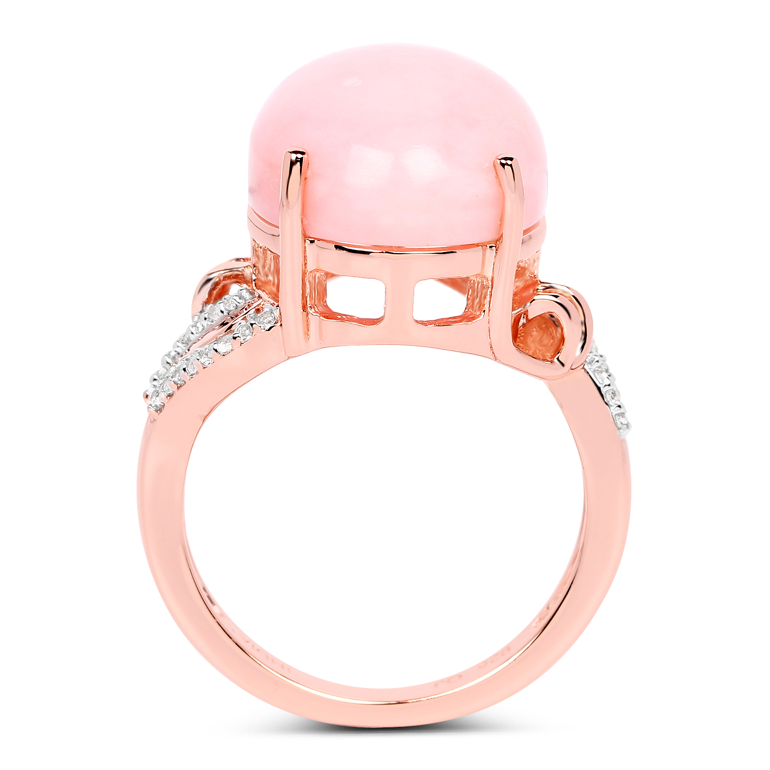 14K Rose Gold Plated 11.14 Carat Genuine Pink Opal and White Topaz .925 Sterling Silver Ring