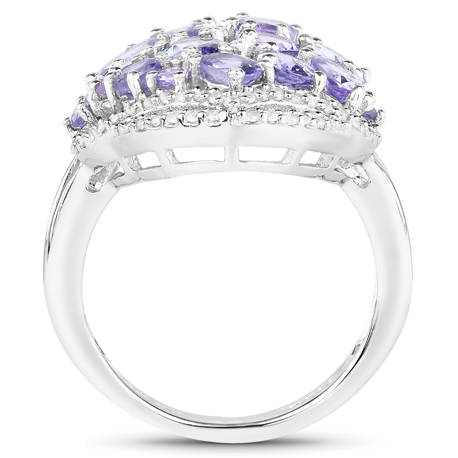 3.67 Carat Genuine Tanzanite and White Zircon .925 Sterling Silver Ring