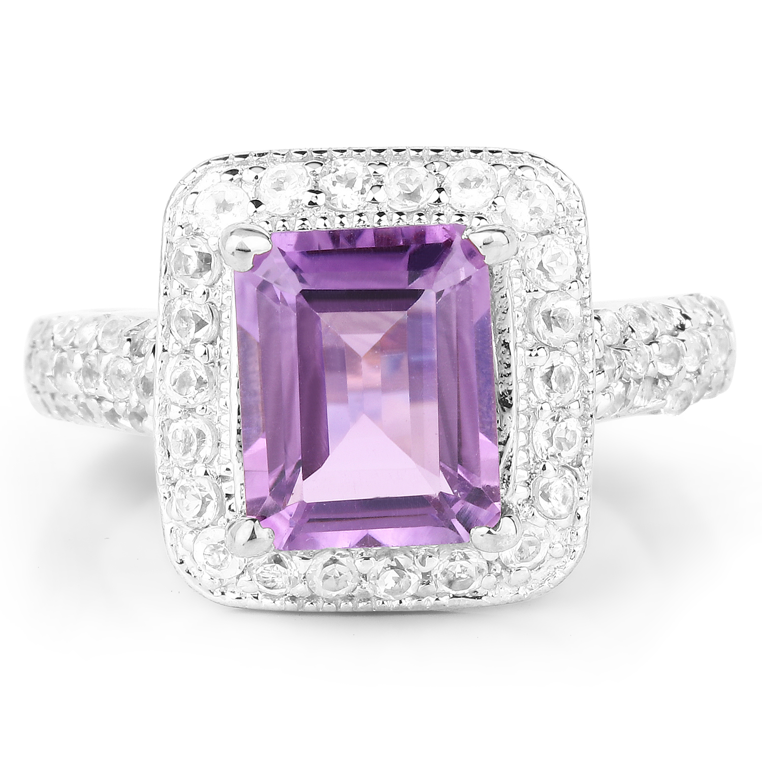 14K Yellow Gold Plated 4.39 Carat Genuine Amethyst and White Topaz .925 Sterling Silver Ring
