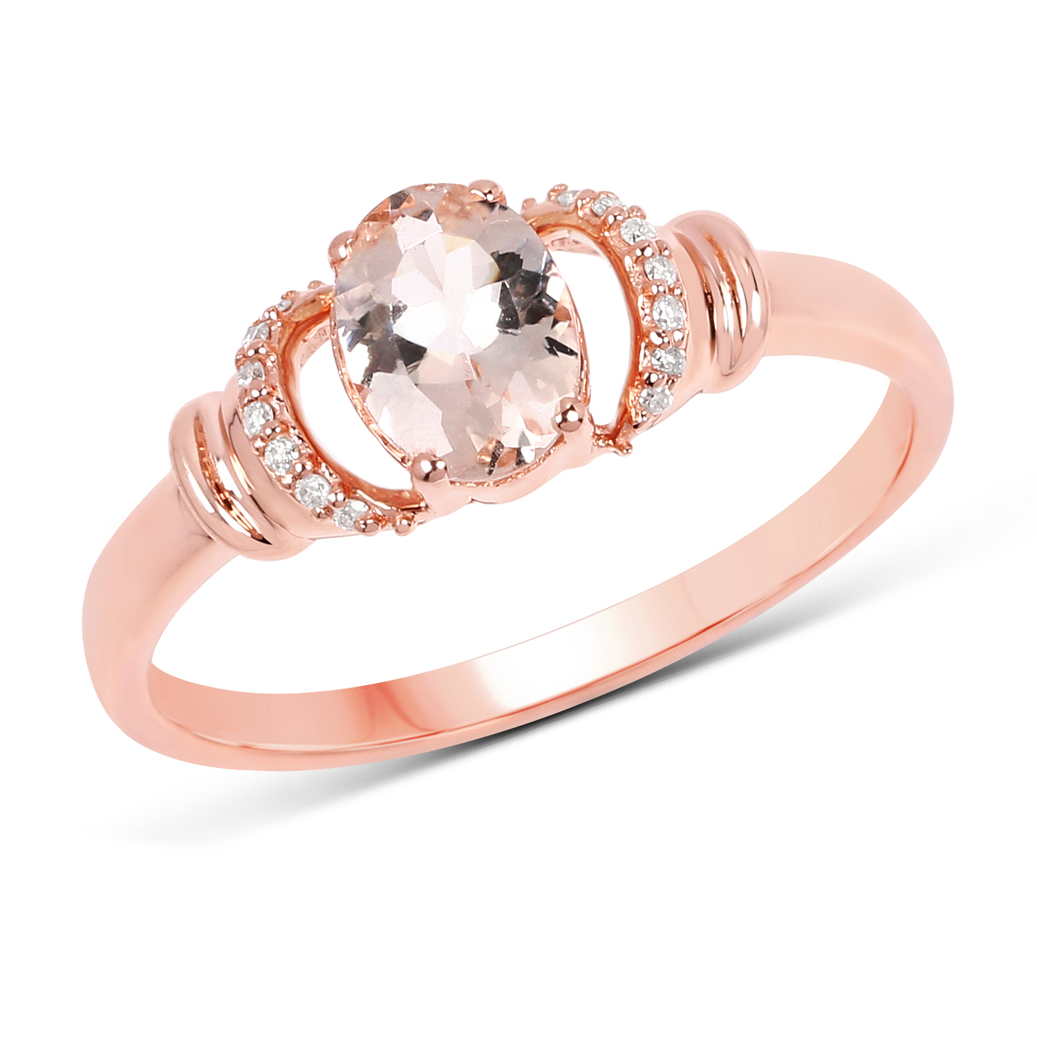 0.76 Carat Genuine Morganite and White Diamond 14K Rose Gold Ring