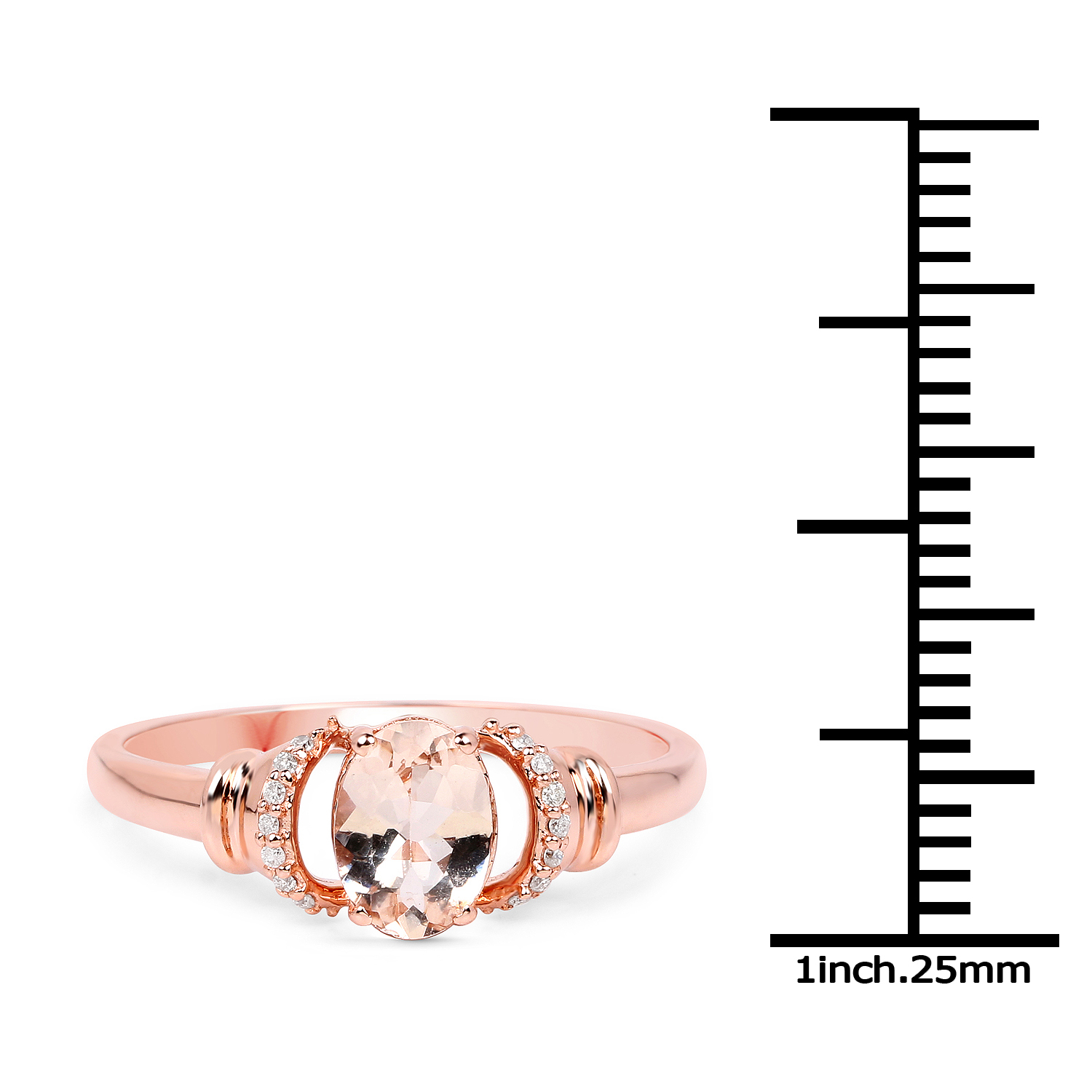 0.76 Carat Genuine Morganite and White Diamond 14K Rose Gold Ring