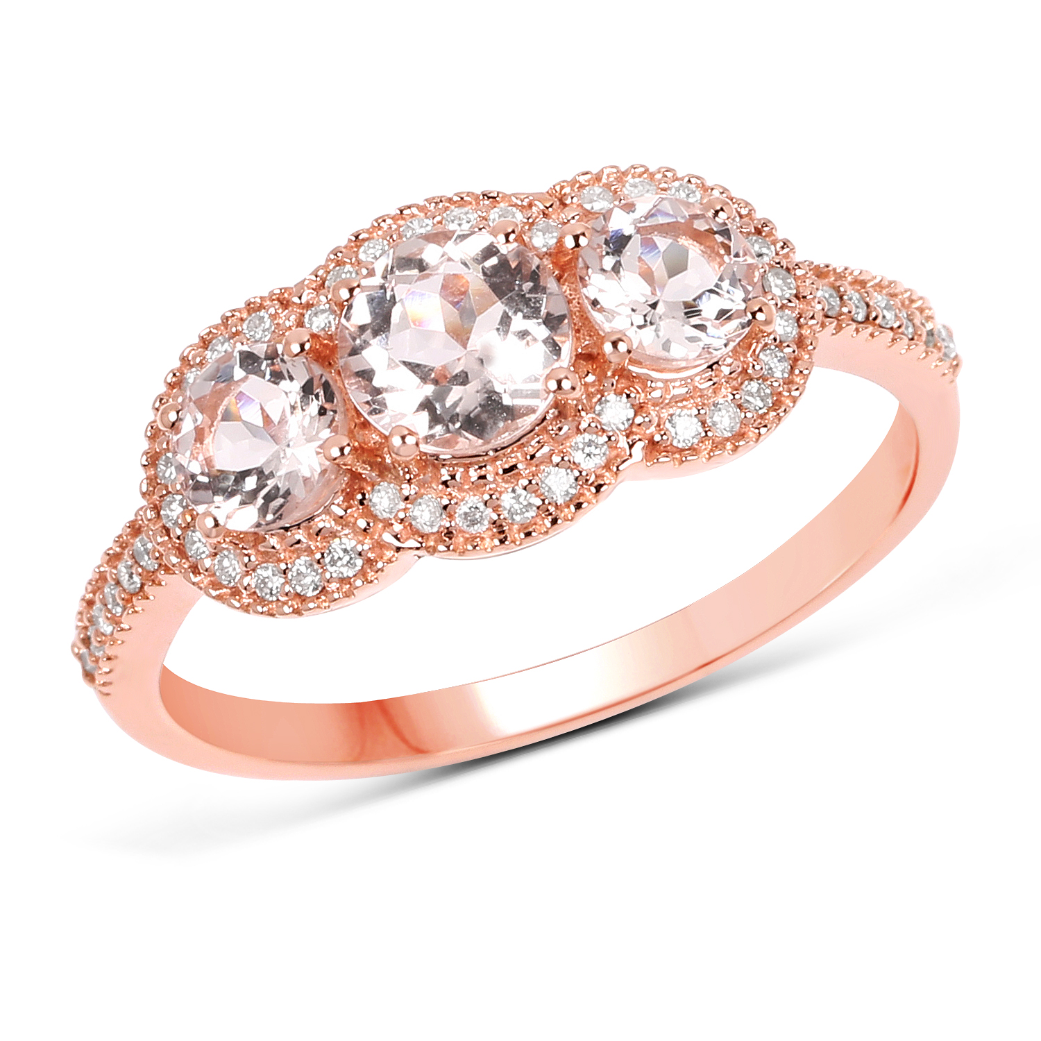 1.04 Carat Genuine Morganite and White Diamond 14K Rose Gold Ring