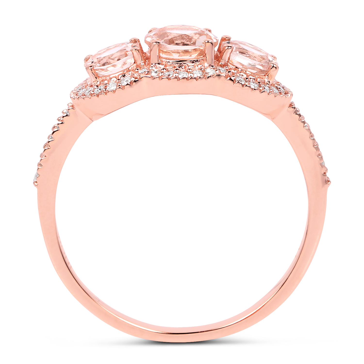 1.04 Carat Genuine Morganite and White Diamond 14K Rose Gold Ring